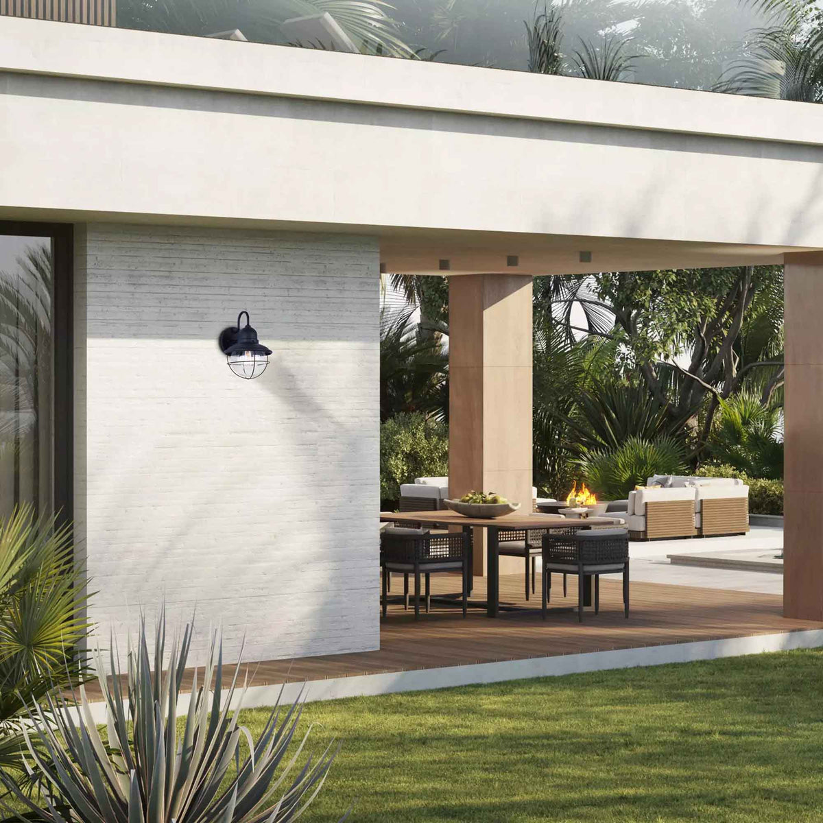 Luminaire mural d'extérieur Alaric à 1 lumière avec éclairage du crépuscule à l’aube, noir