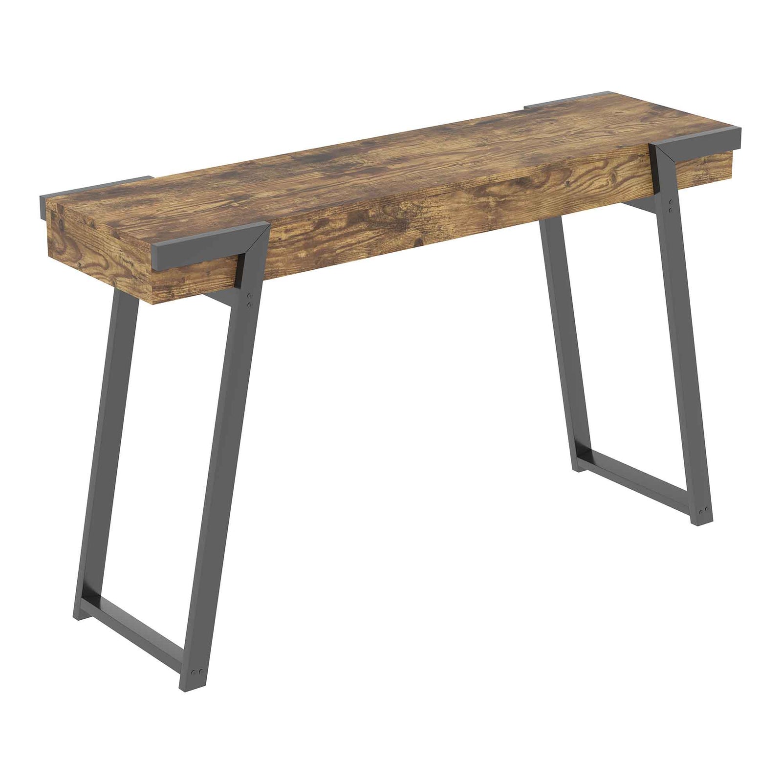 Table console d'aspect bois récupéré avec base en métal noir, 47'' x 13,75'' x 29''
