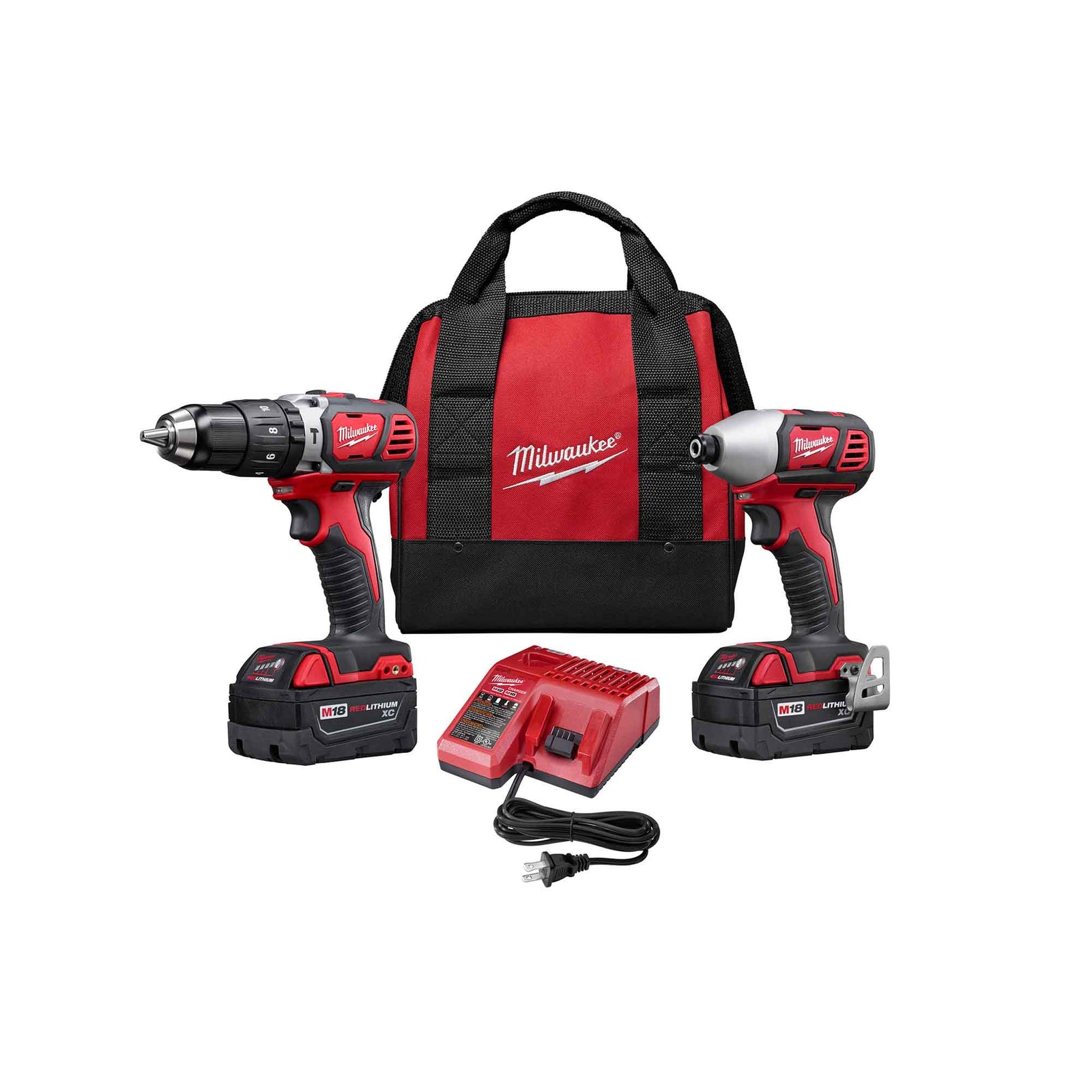 Ensemble d'une perceuse-visseuse à percussion 1/2'' et d'une visseuse à chocs compact à prise hexagonale 1/4'', M18 Lithium-Ion