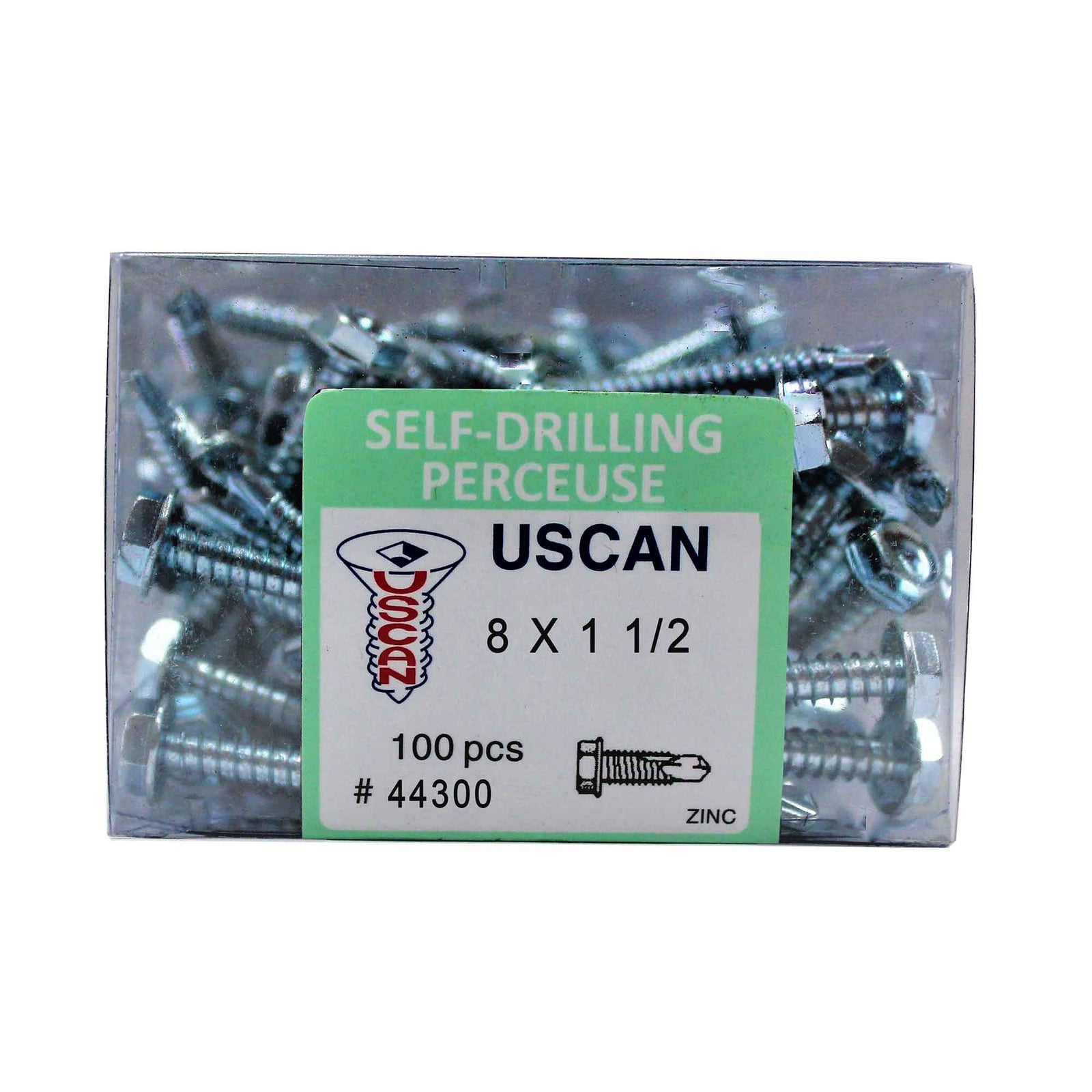 Vis autoperceuse à tête hexagonale plaquée zinc "Tek" pour le métal, #8-18 x 1-1/2" (100 unités)