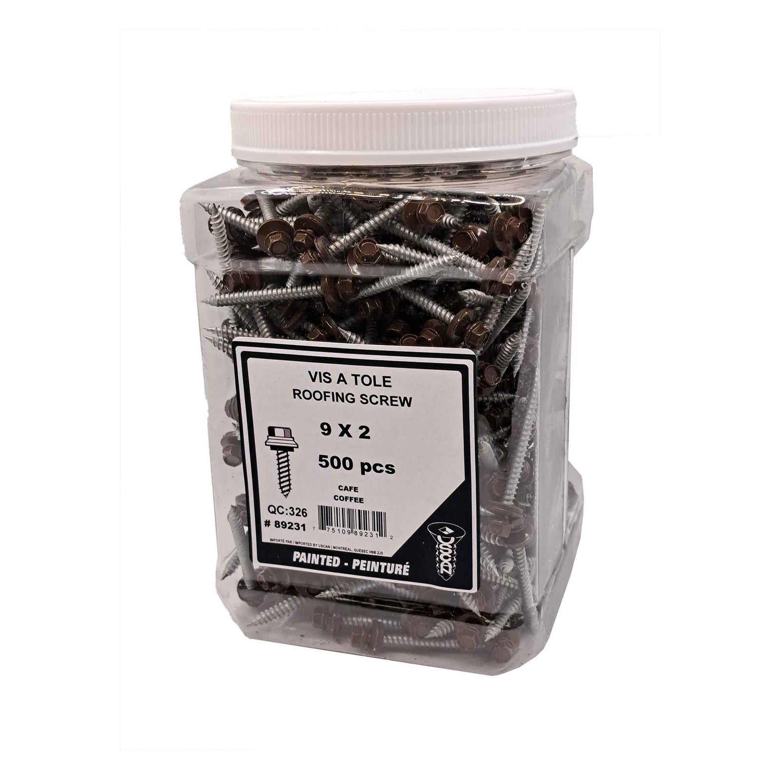 Vis à tôle à tête de couleur café, #9 x 2" (500 unités)