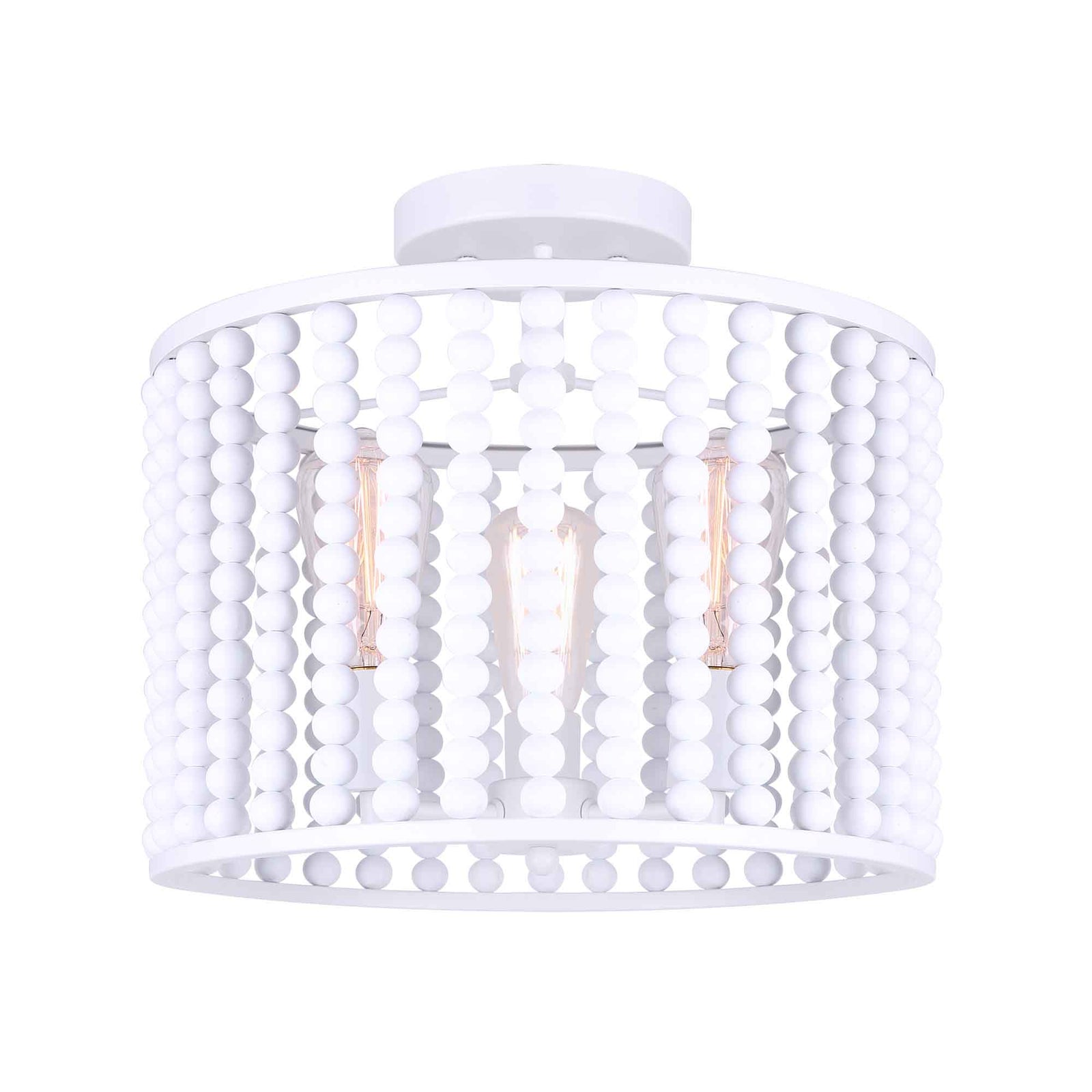 Plafonnier Posy avec perles en bois véritable à 3 lumières, blanc