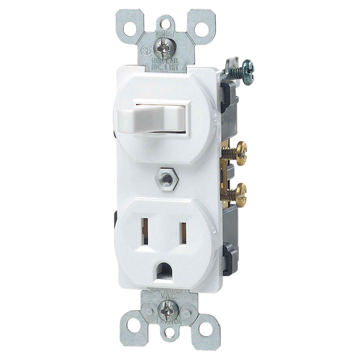 Interrupteur combiné duplex unipolaire de 15 A / 125 V, blanc