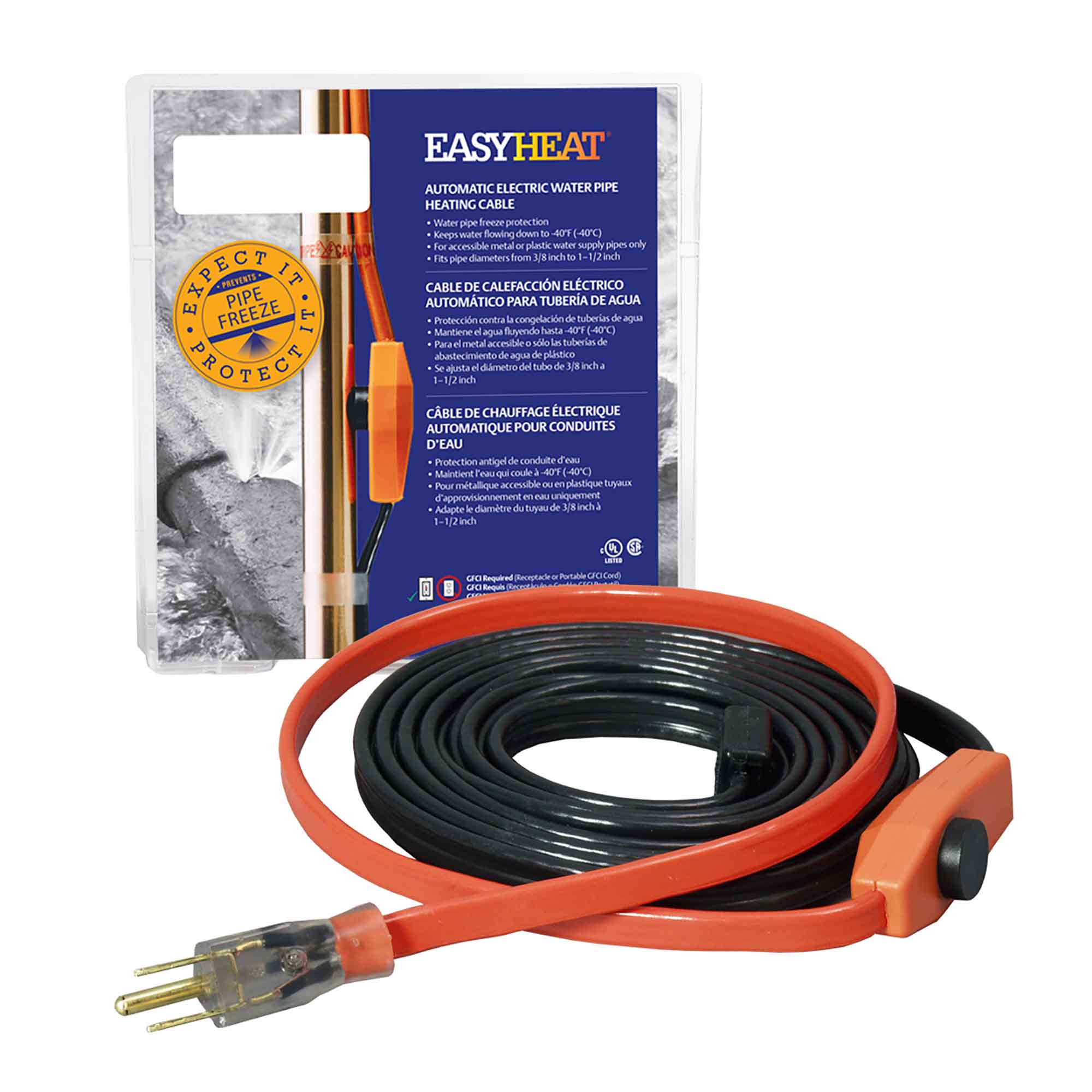 Câble chauffant électrique automatique pour conduites d'eau, 15'