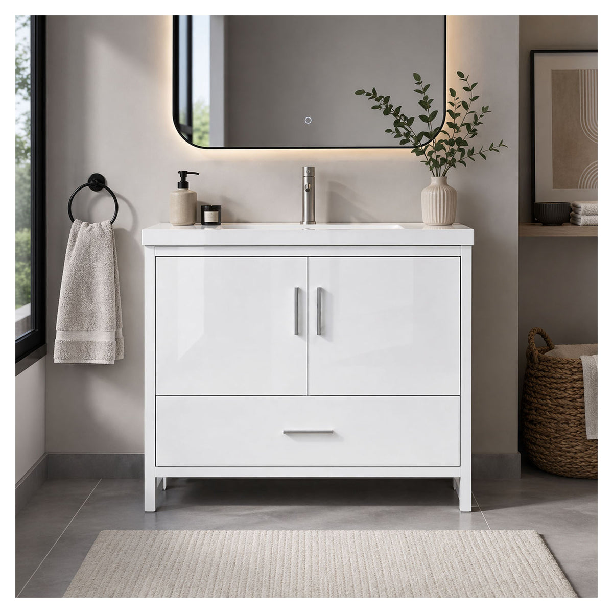 Vanité autoportante Smally en blanc brillant avec lavabo Relax S36, 35'' x 18-3/4'' x 31-1/2''