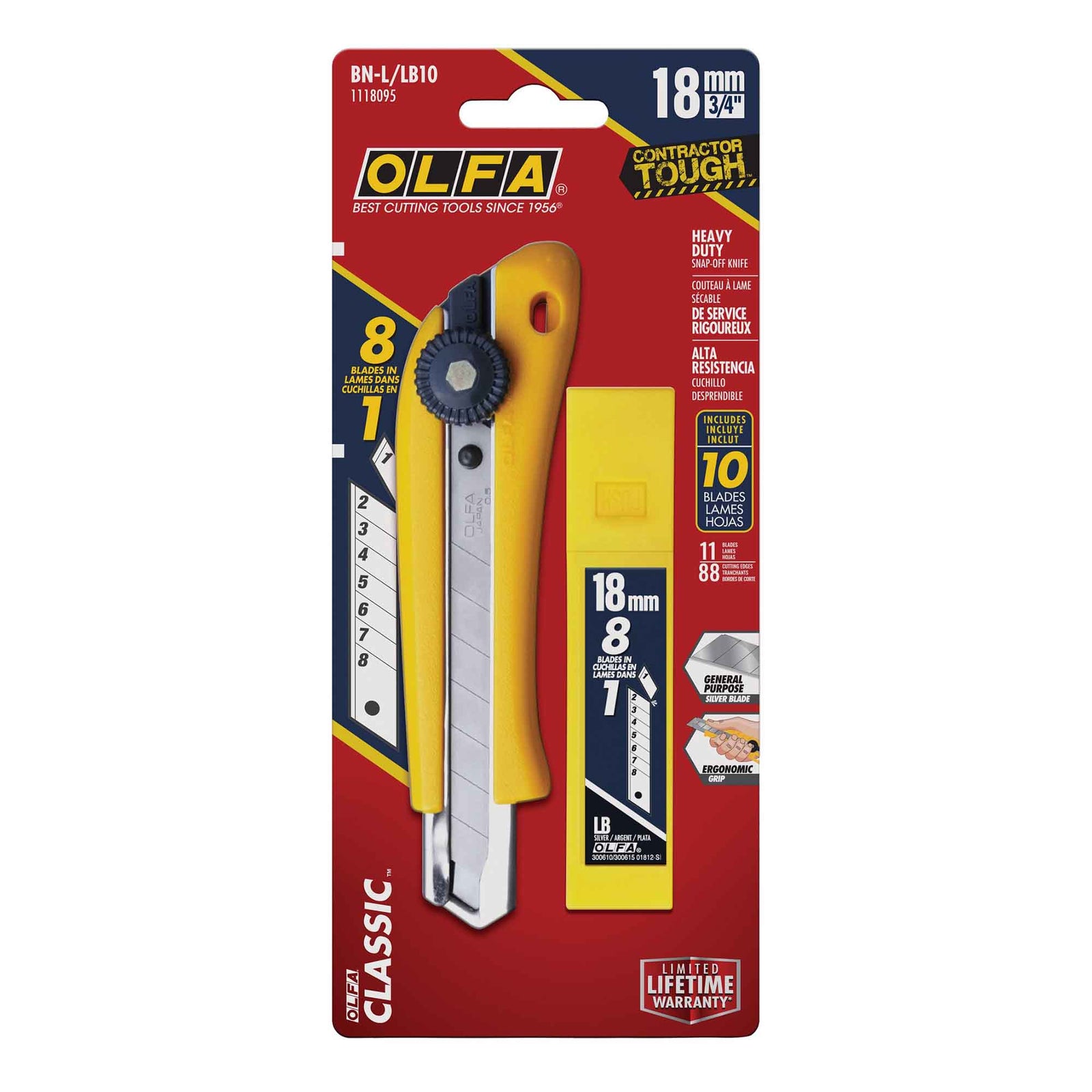 Couteau utilitaire à lame sécable de 18 mm, 10 lames 