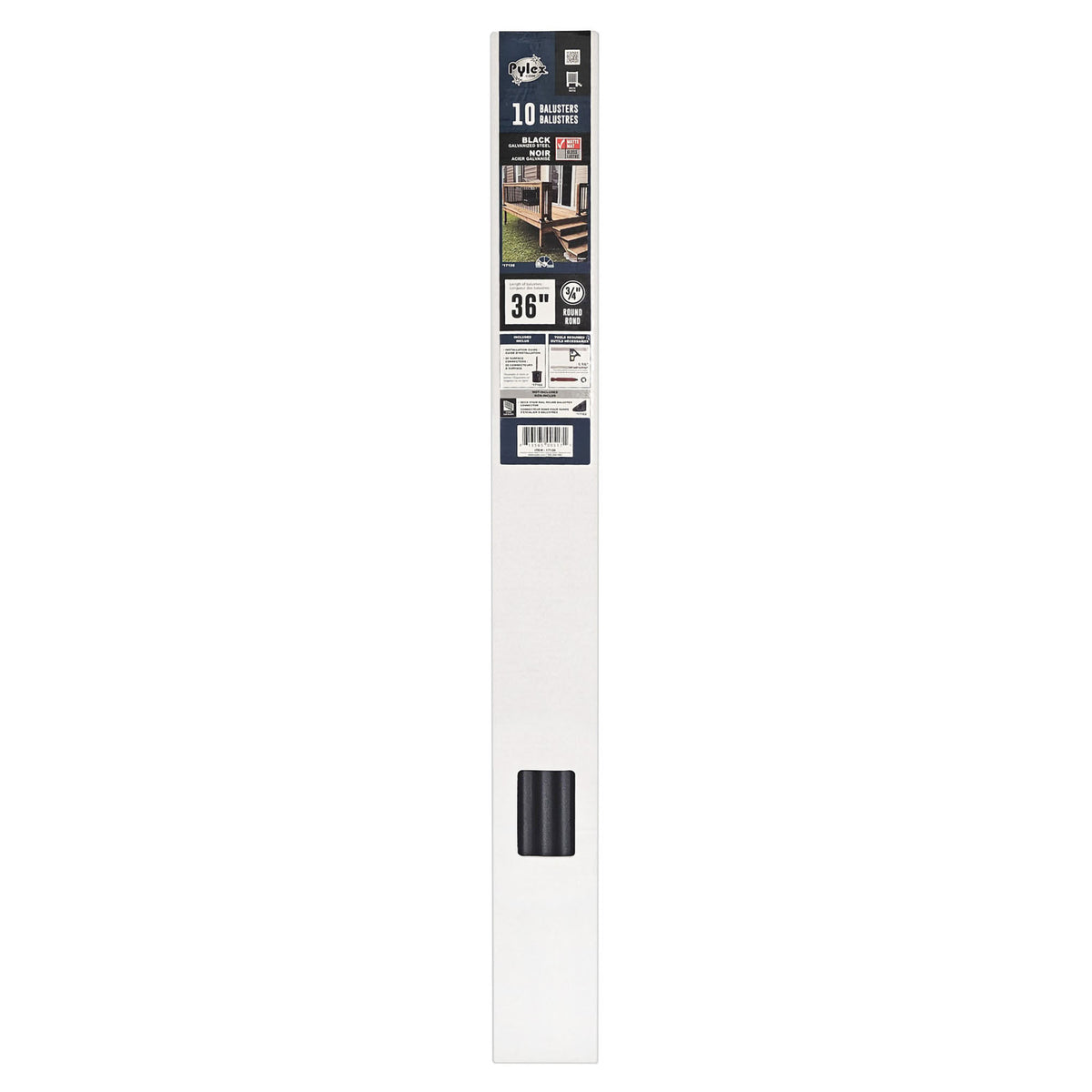 Balustres ronds avec connecteurs en acier noir mat, 36" x 3/4" (10 unités)  