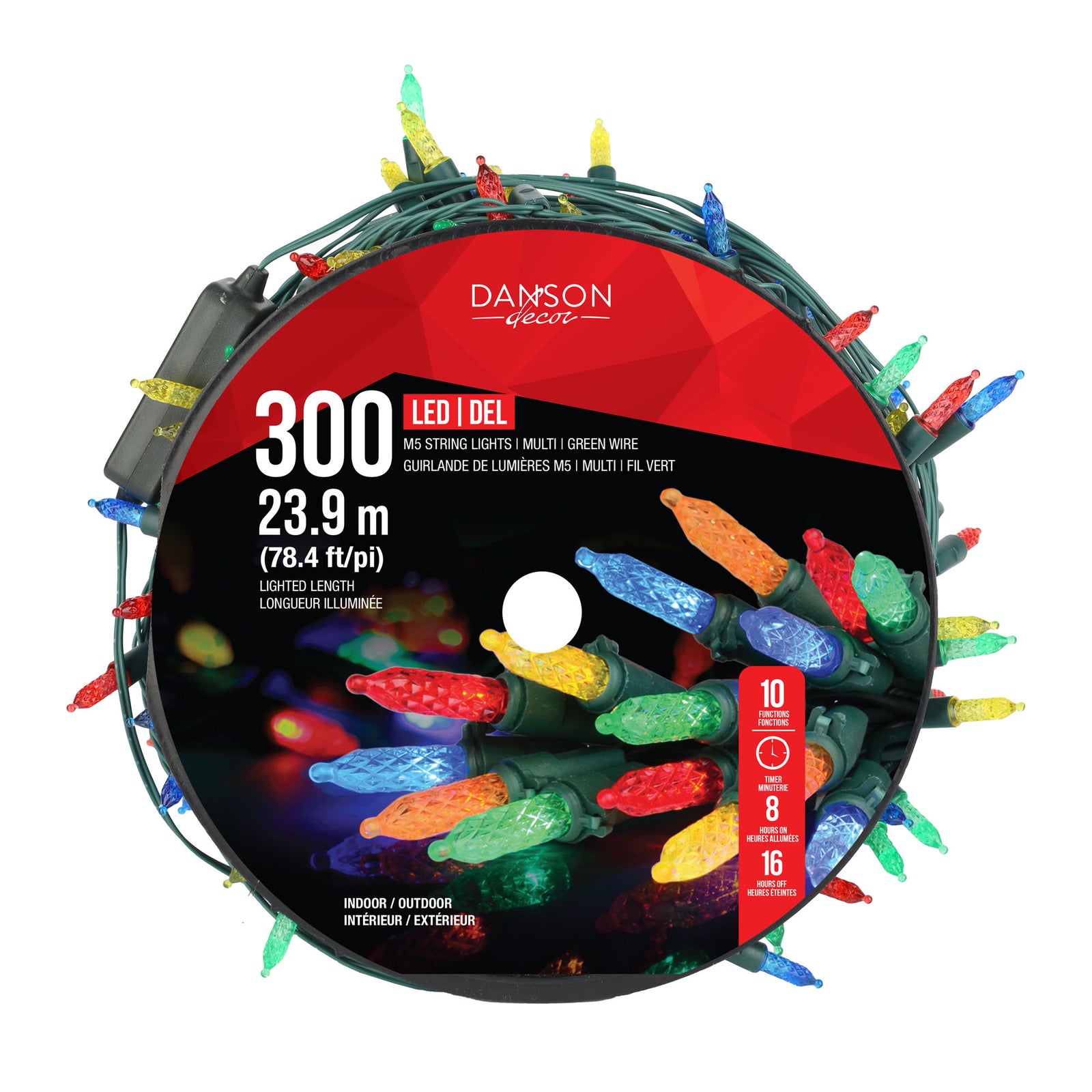 Guirlande de 300 lumières DEL M5 sur fil vert de 78,4' (23,9 m), multicolore 