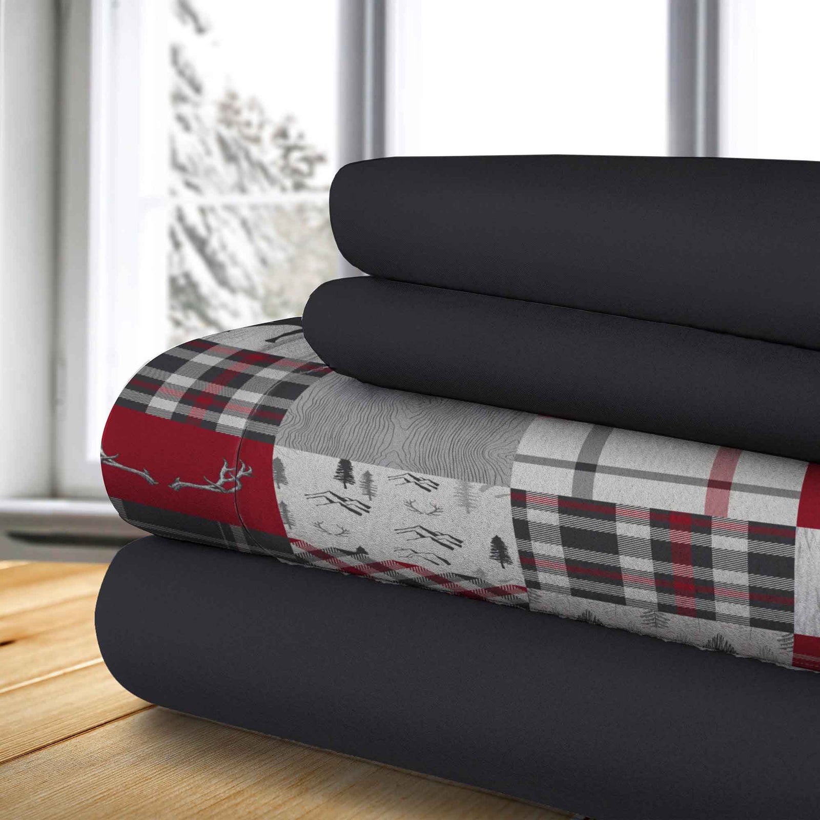 Ensemble de draps thérapeutiques Queen unis en molleton noir, 4 pièces 