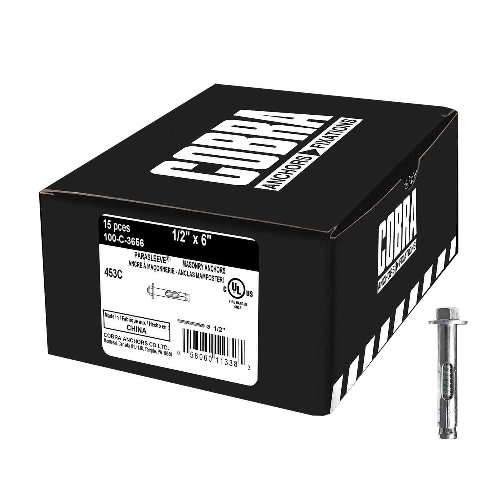 Ancrage à béton plaqué zinc Parasleeve, 1/2" x 6" (15 unités) 