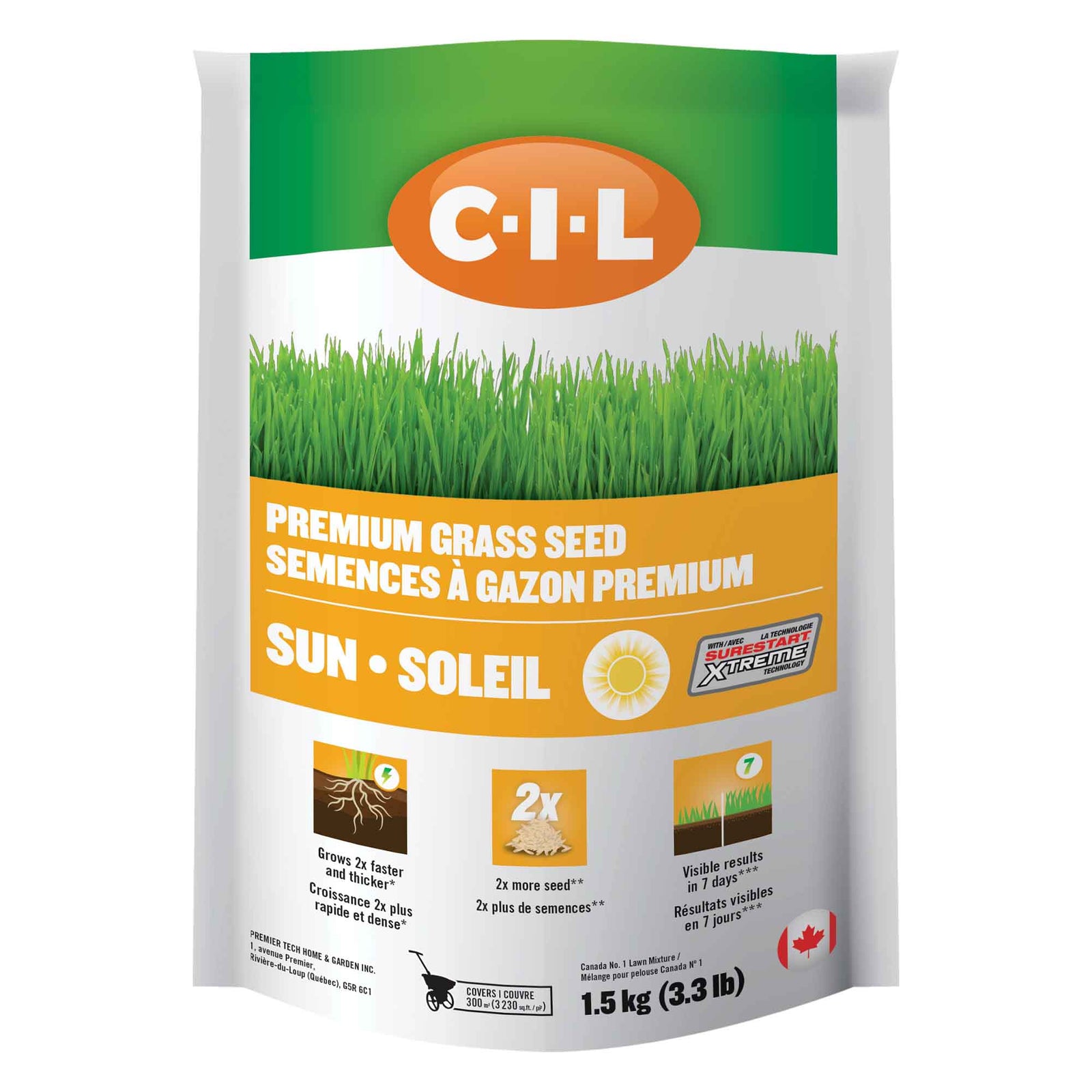 Semences à gazon premium soleil, 1,5 kg