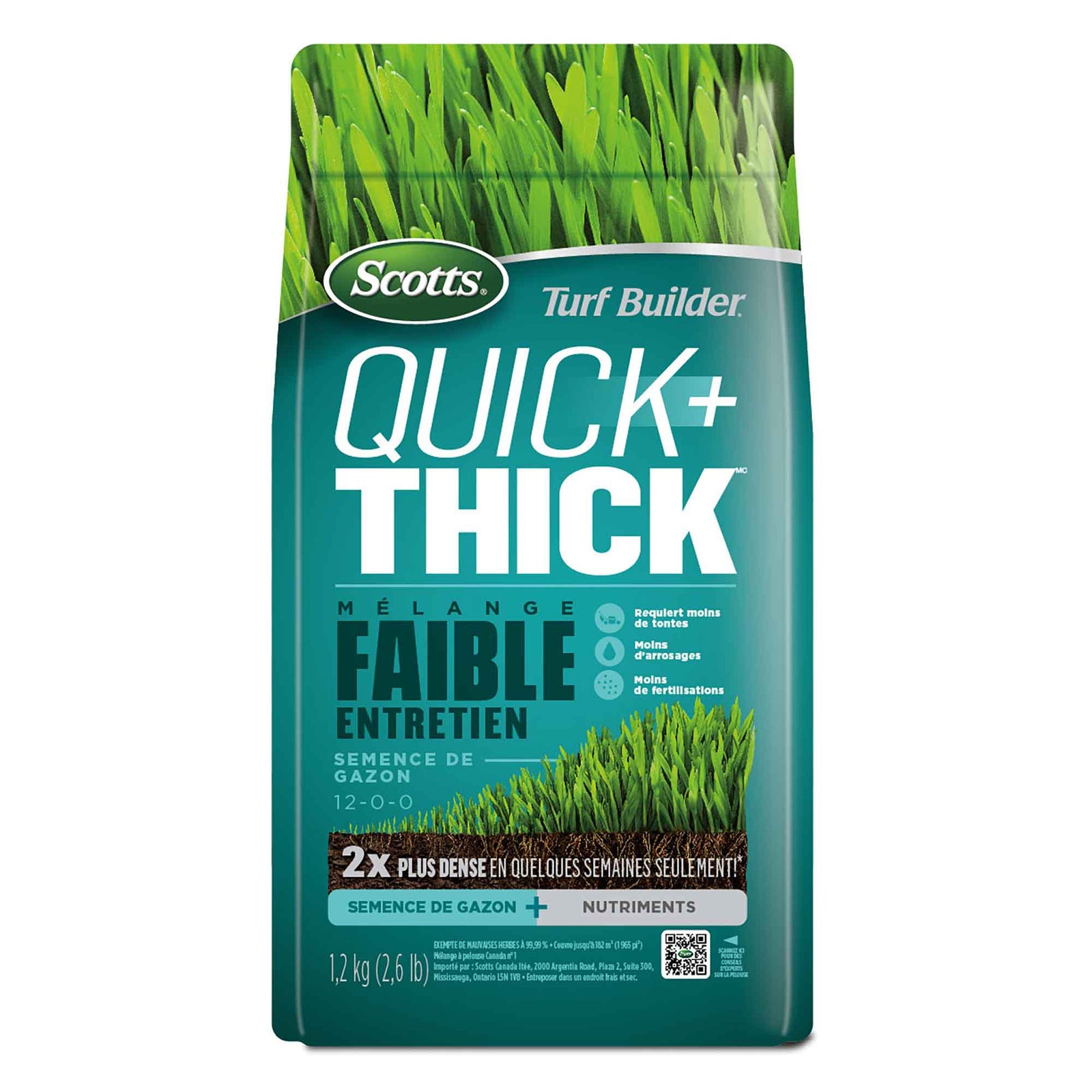 Semence de gazon Quick + Thick Turf Builder mélange à faible entretien, 1,2 kg