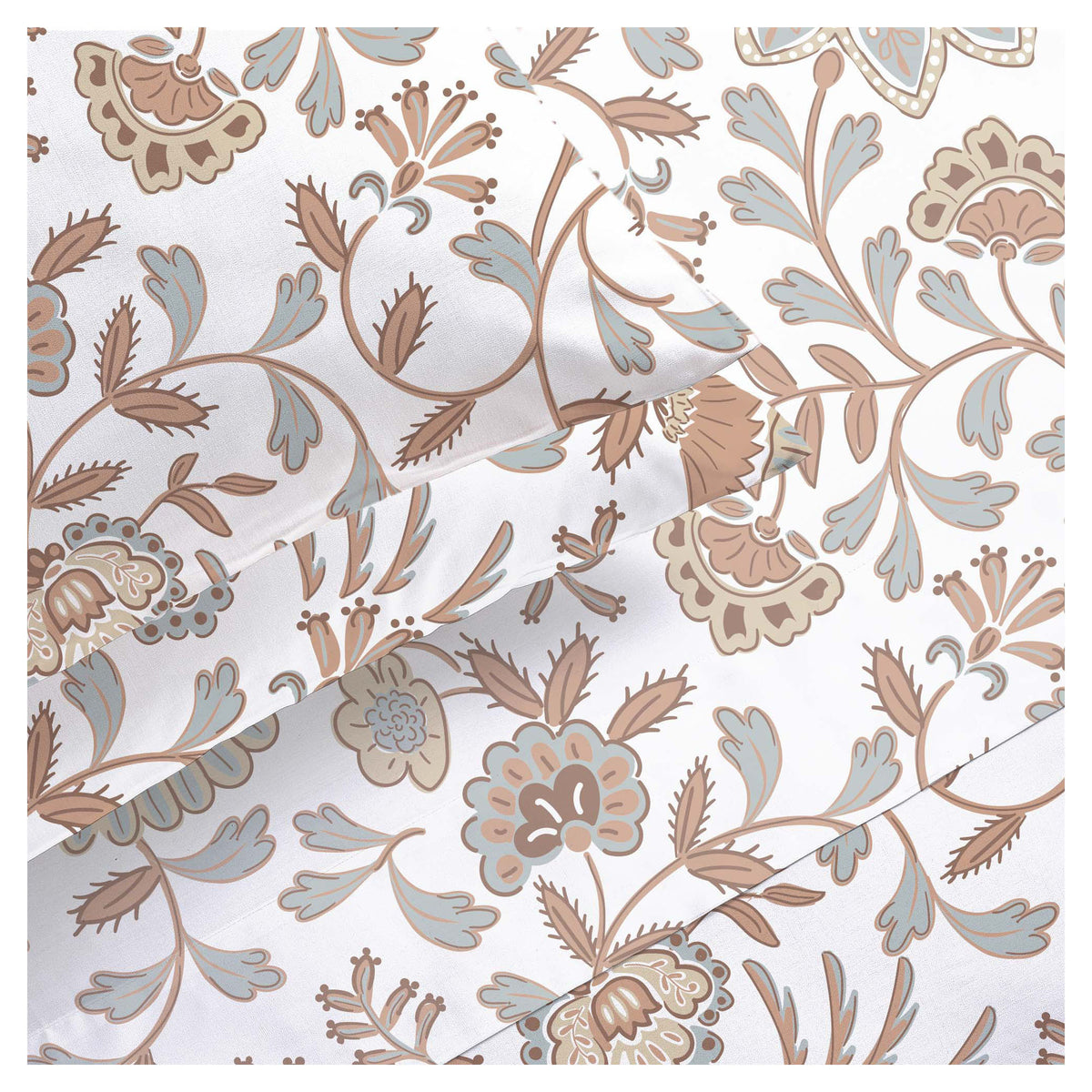 Ensemble de draps en microfibre avec imprimé floral arabesque, Queen (4 pièces)