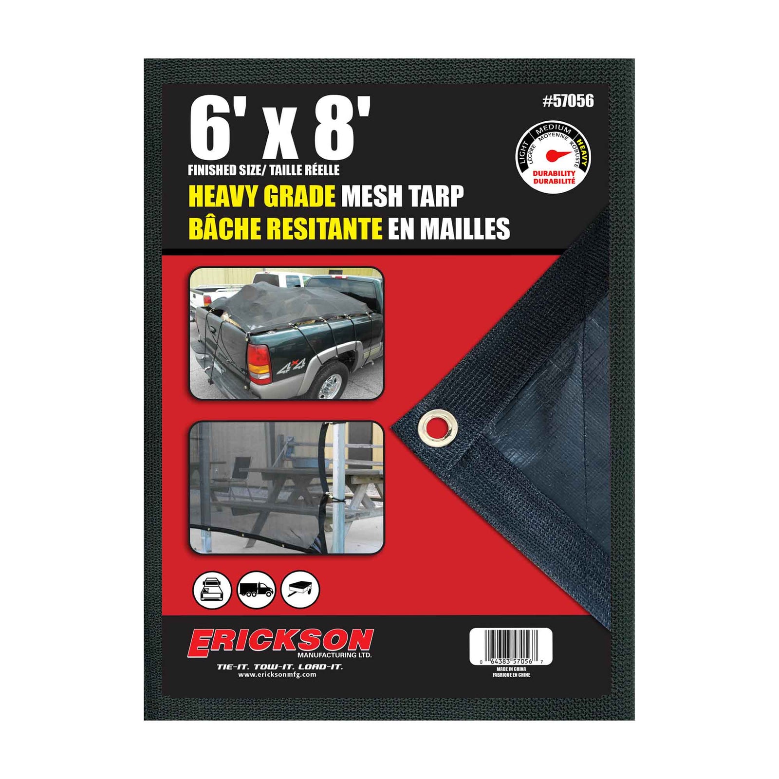 Bâche noire résistante en mailles, 6' x 8'