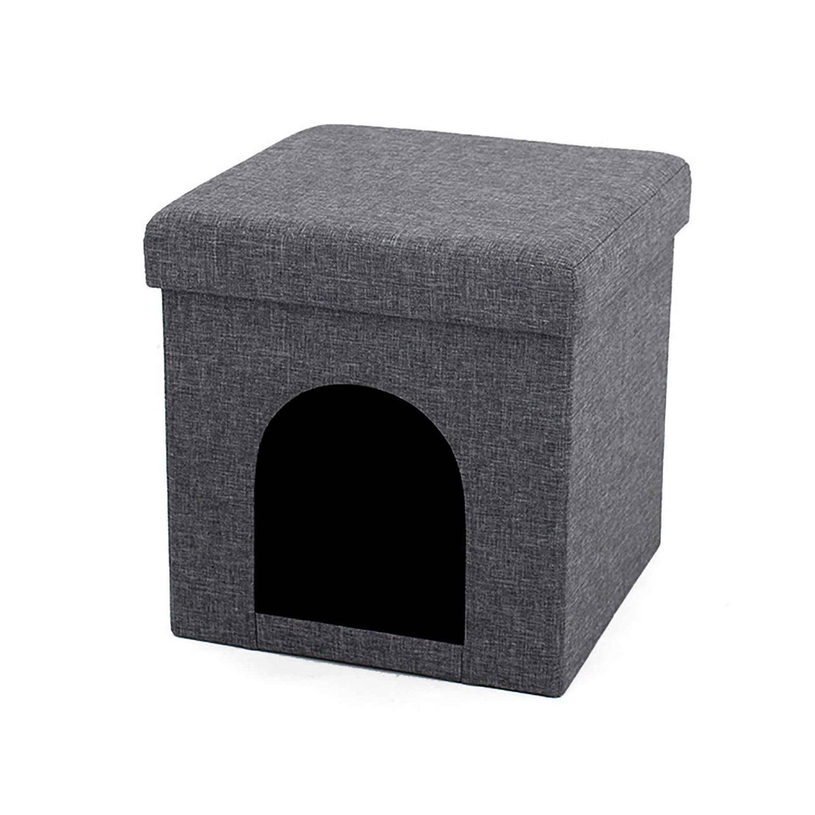 Pouf pliable avec lit pour animal intégré de 15" x 15" x 15", gris