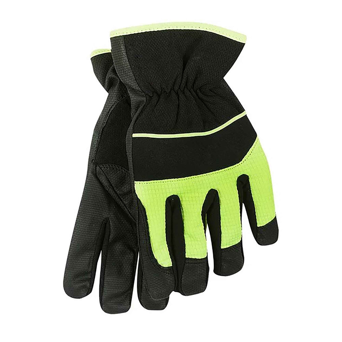 Gants de travail tout usage doublés à haute visibilité, T-grand (noir et jaune fluorescent)