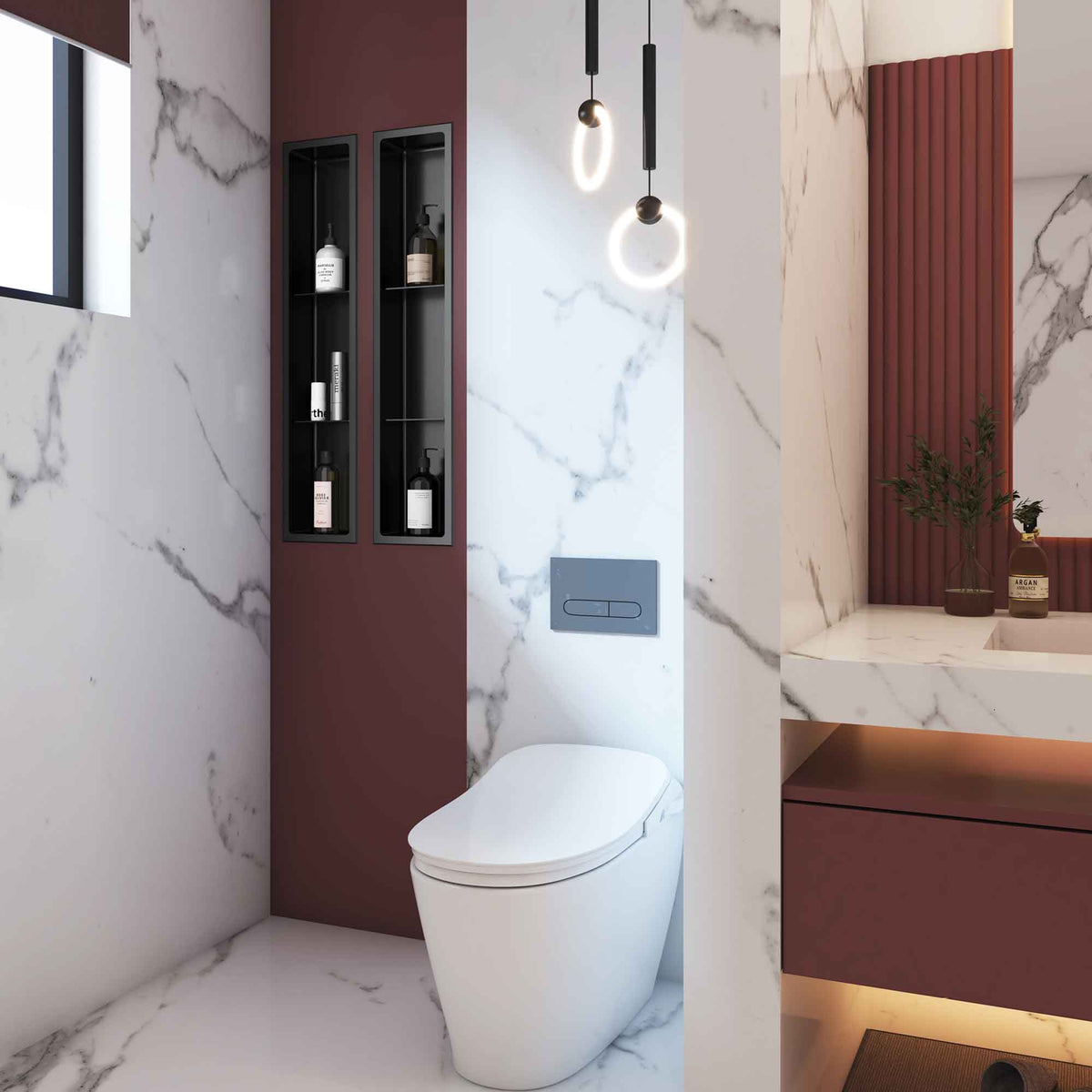 Niche de douche murale Layla à 3 tablettes en acier inoxydable noir mat, 8'' x 36''