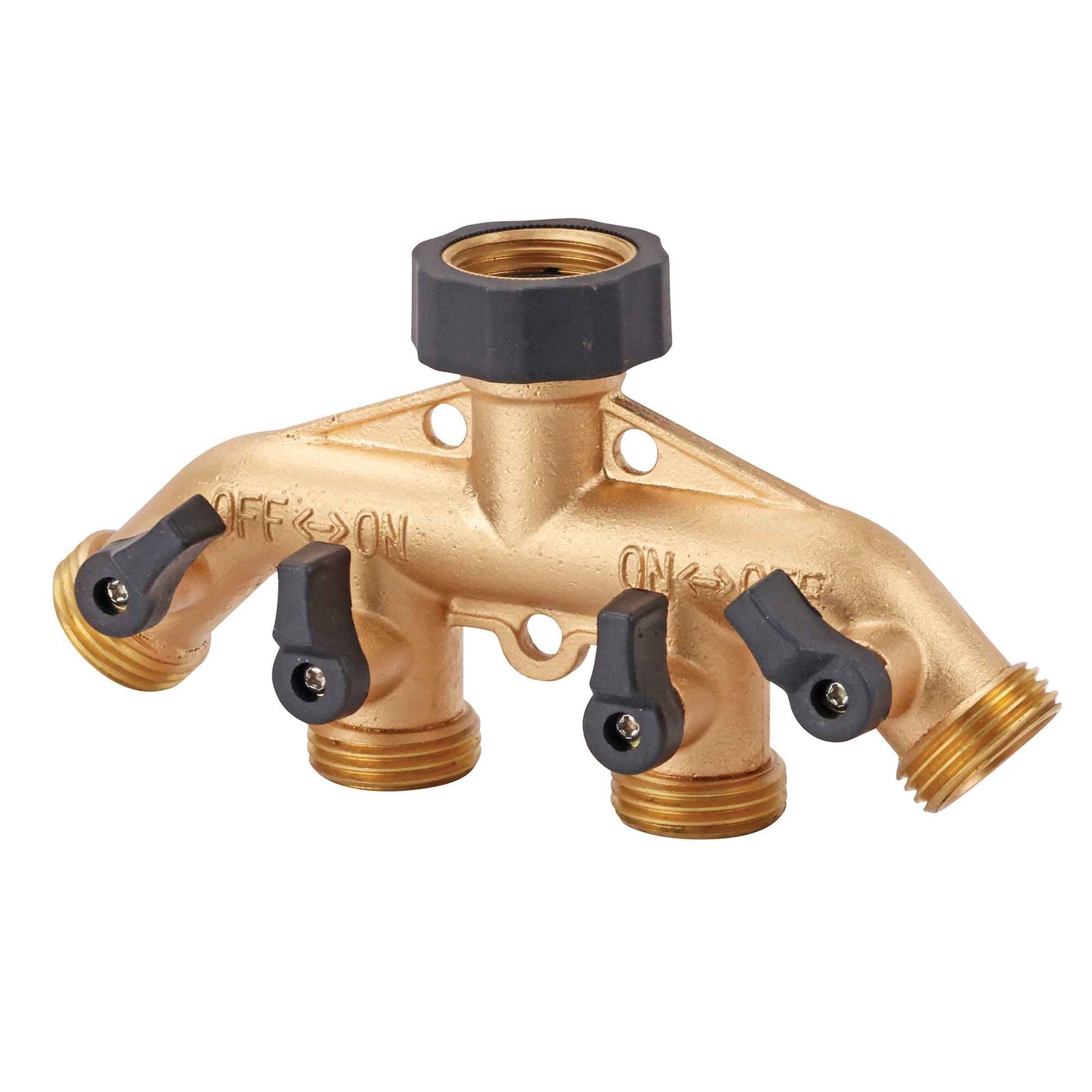 Raccord de boyau en métal avec vanne d'arrêt intégrée, 4 voies