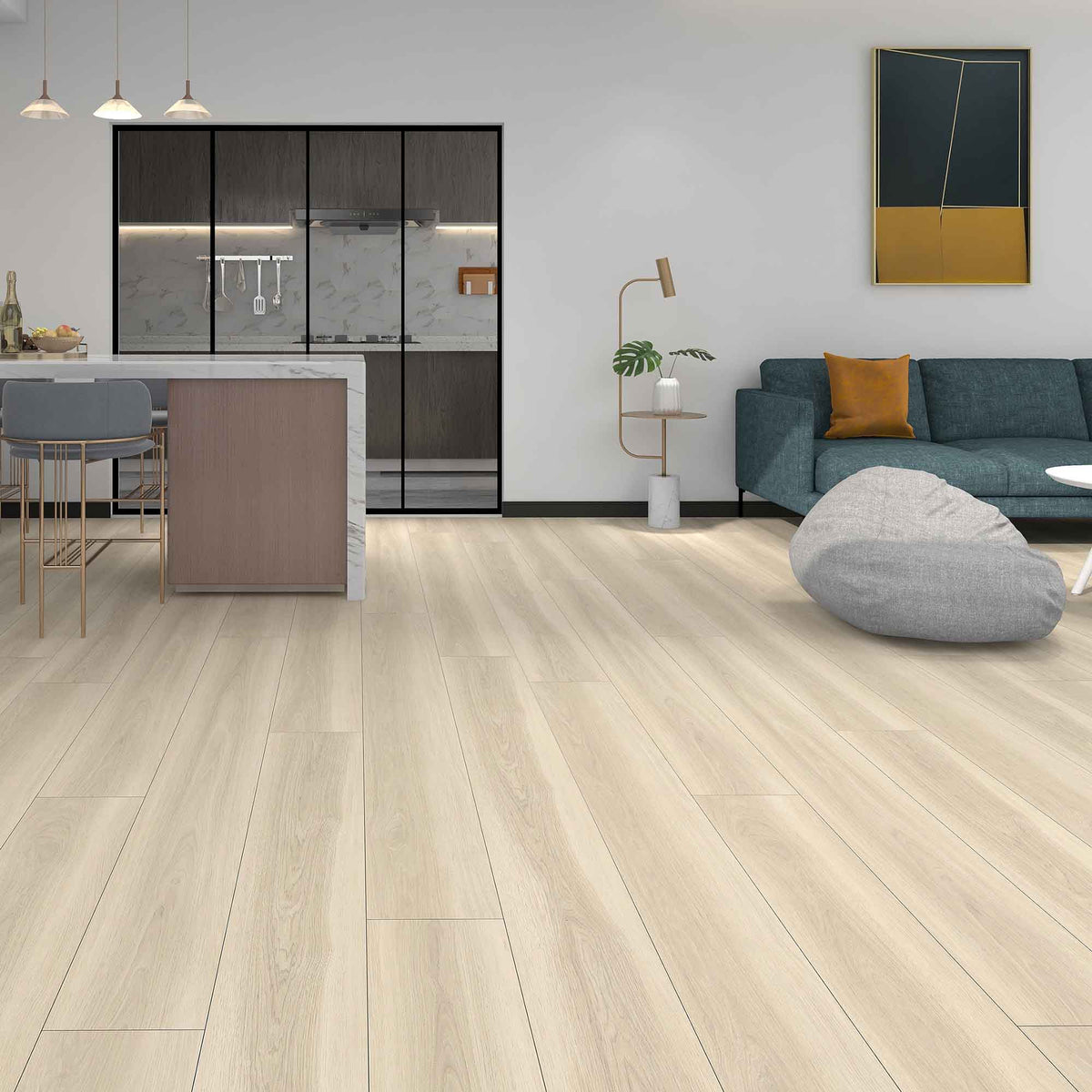 Plancher de vinyle SPC chêne Beagle beige de 4,5 mm, 5'' x 48''