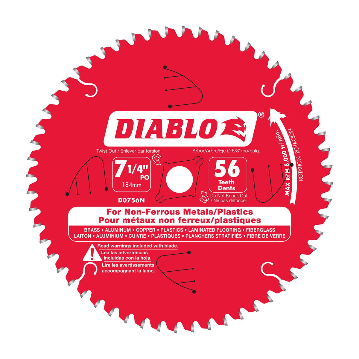 Lame Diablo pour métaux non-ferreux de 7-1/4" à 56 dents    