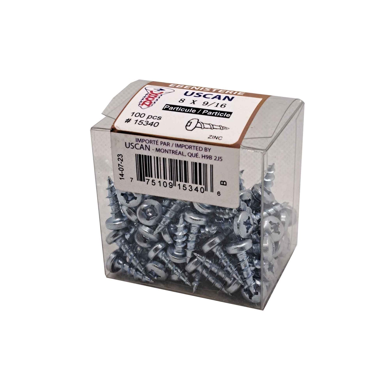 Vis à particule à tête ronde plaquée zinc, #8 x 9/16" (100 unités)