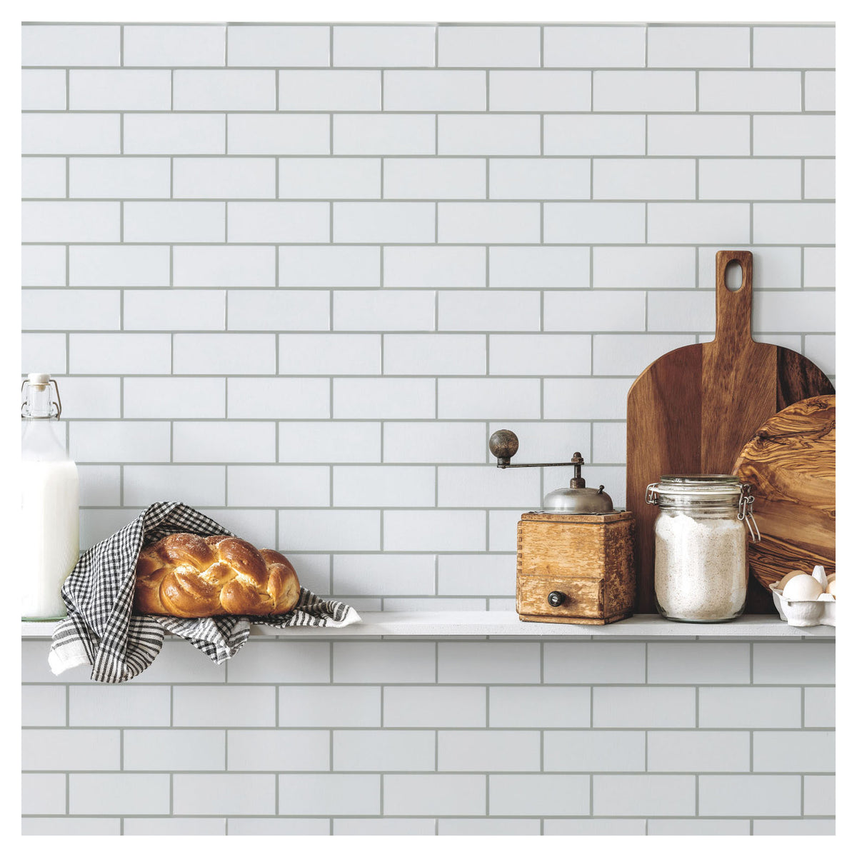 Dosseret de carrelage autocollant métro classique, 10,5" x 10,5" (blanc) / 4 unités