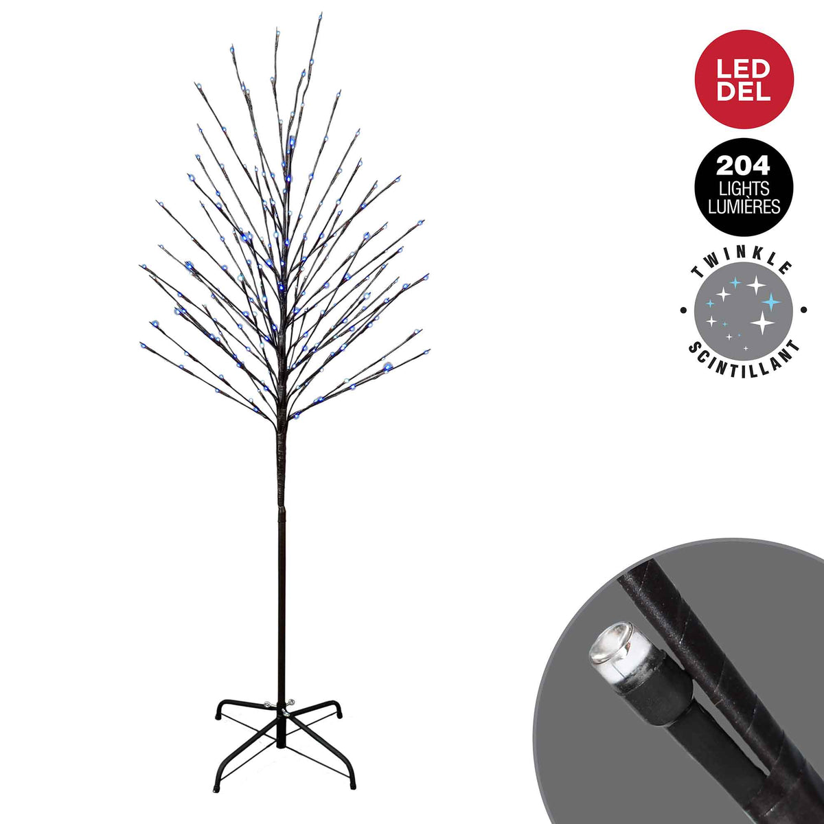 Sapin de Noël à 204 lumières DEL 5 mm scintillantes en bleu et blanc, 6&#39; (1,82 m)