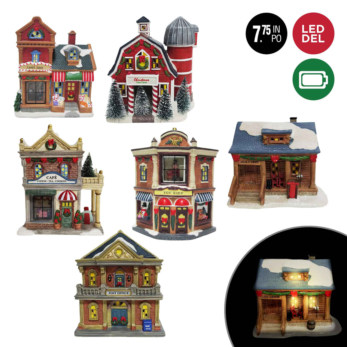 Maison lumineuse en céramique de 7,5'', choix entre 6 modèles