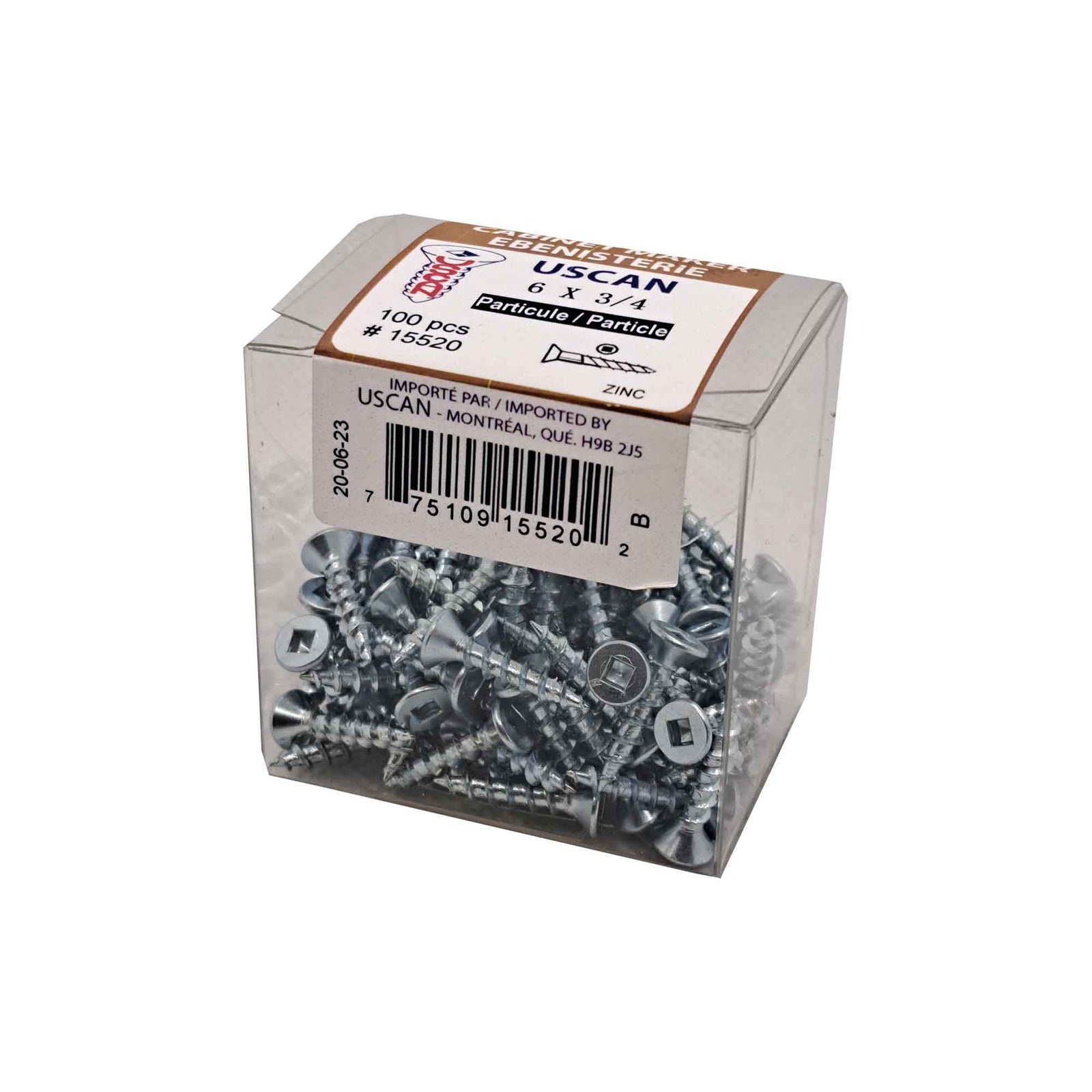 Vis à particule à tête plate plaquée zinc, #6 x 3/4" (100 unités)