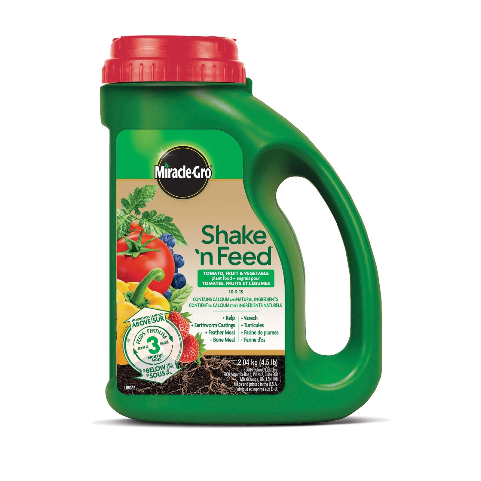 Engrais pour les tomates, les fruits et les légumes Miracle-Gro Shake 'N Feed 10-5-15 (format 2,04 kg)