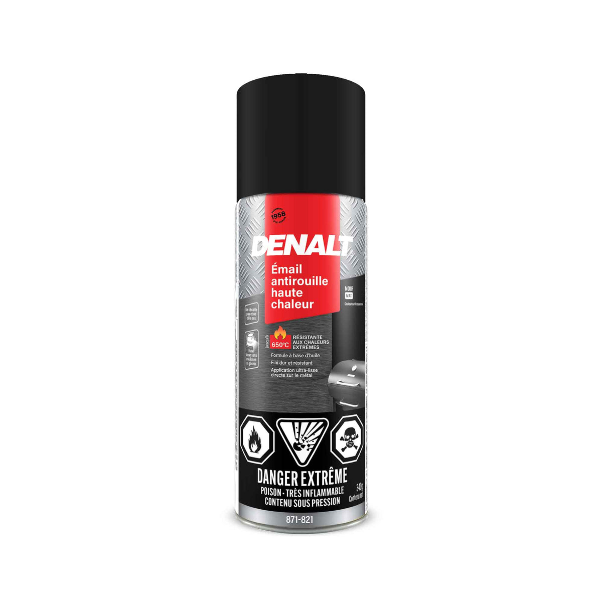 Émail antirouille en aérosol haute température à base d’huile, 340 g (noir mat)