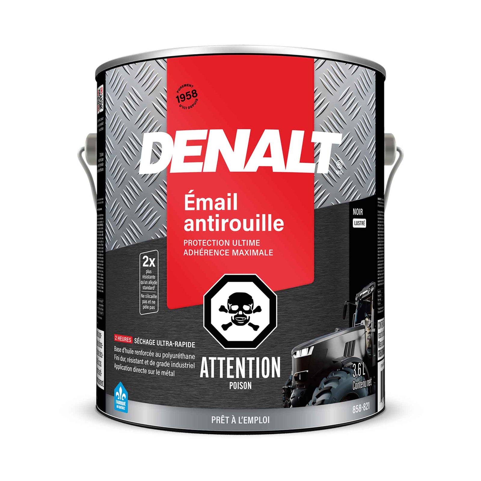 Émail antirouille à base d’huile noir lustré, 3,6 L