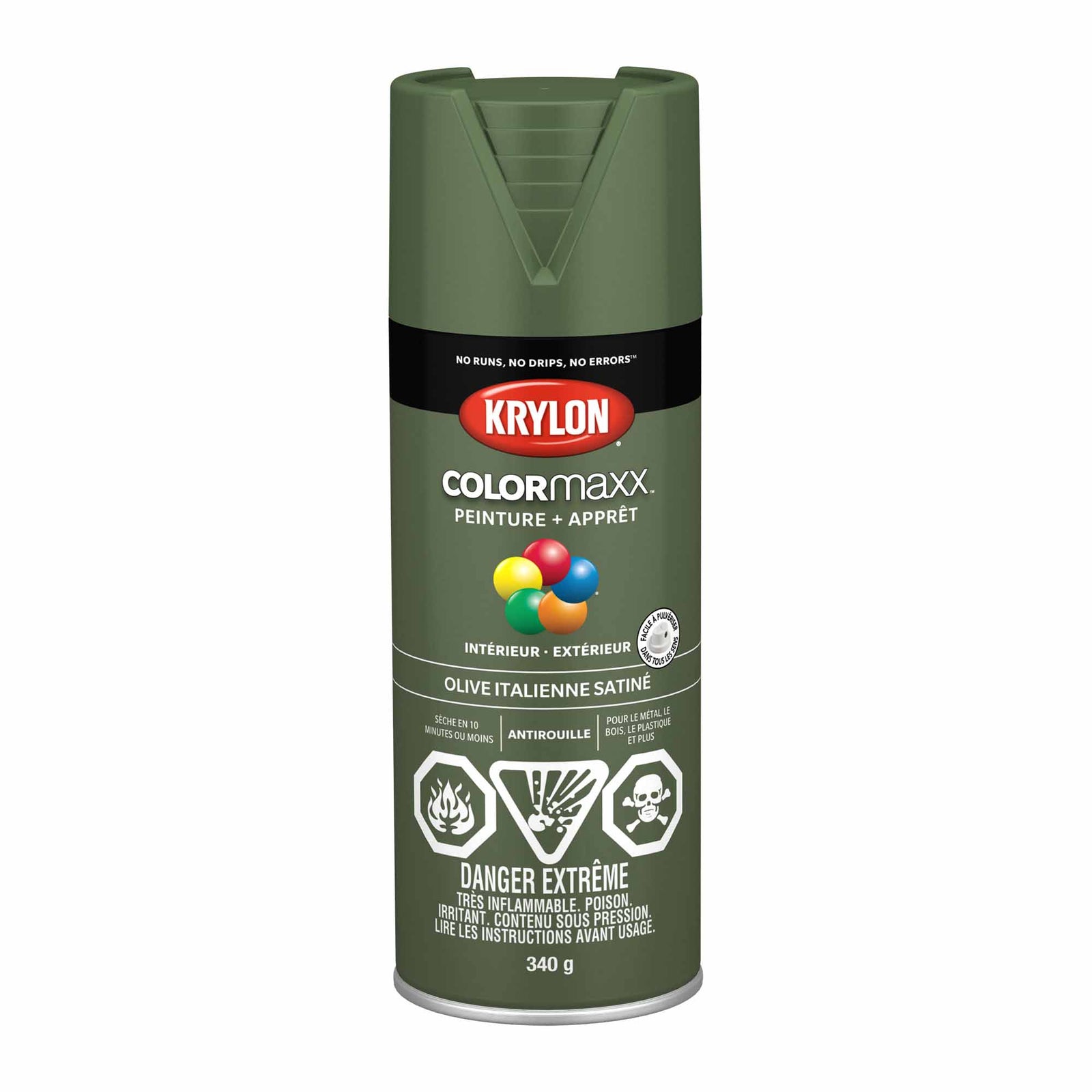Krylon aérosol COLORMAXX peinture + apprêt olive italienne satiné, 340 g