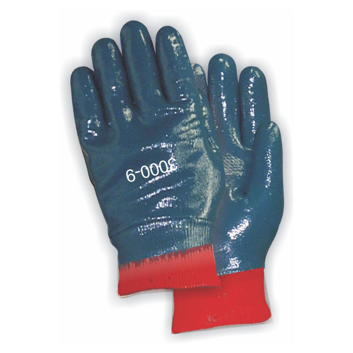 Gants entièrement revêtus de nitrile avec poignets tricotés, bleu (grand)
