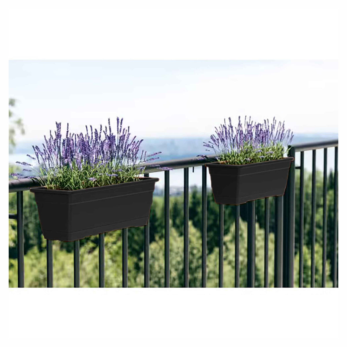 Jardinière de balcon Birka avec supports, 20'' (noir cendre)