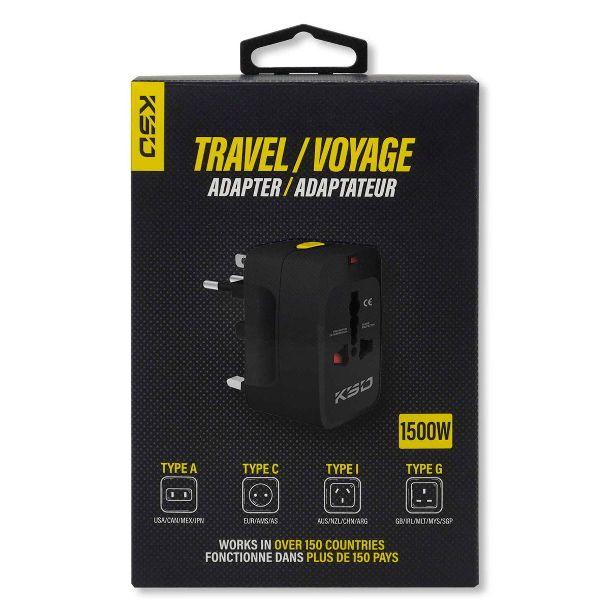Adaptateur de voltage de voyage qui fonctionne dans plus de 150 pays, 1 500 W 
