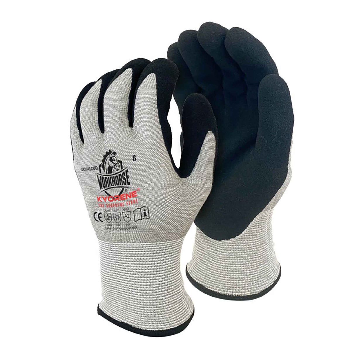 Gants doublés A2 résistants aux coupures avec nitrile Kyorene, grand (gris et noir)