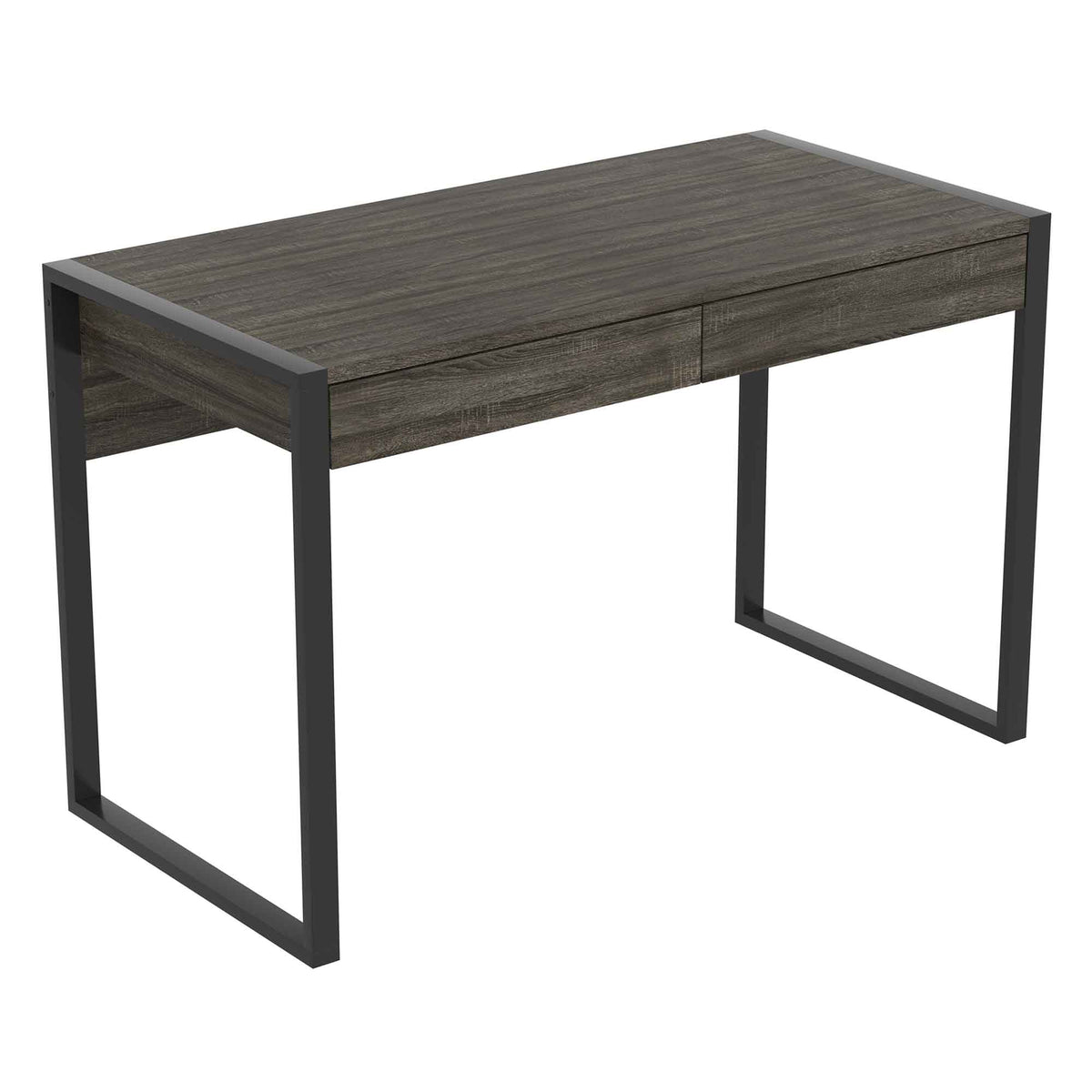 Bureau en bois gris foncé avec métal noir à 2 tiroirs, 47" L 