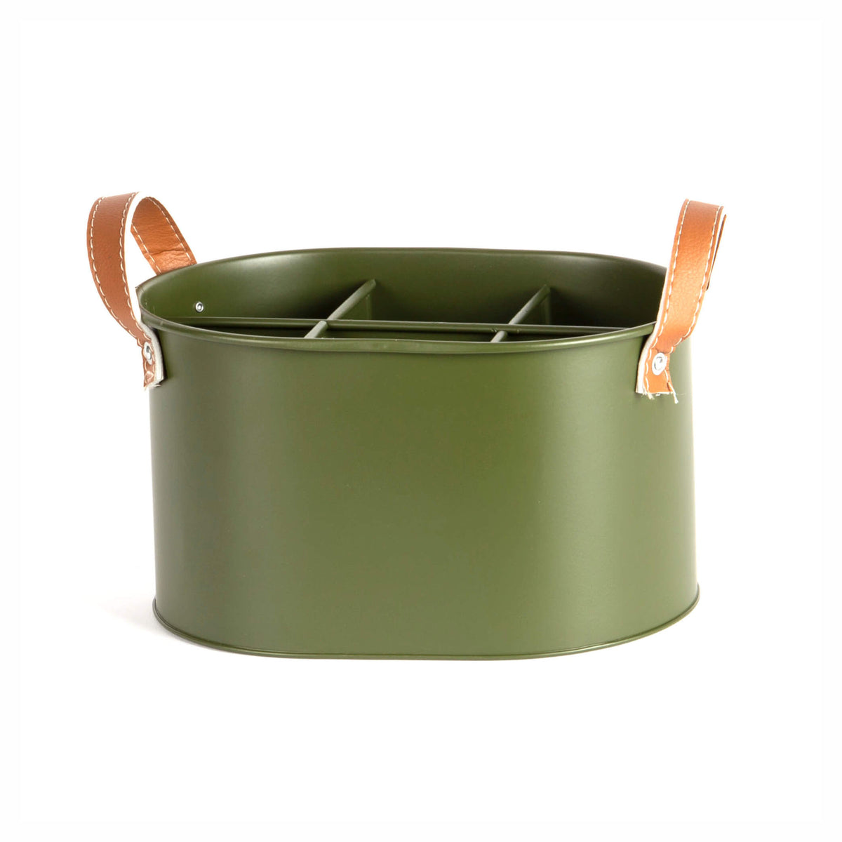 Bac ovale en métal vert foncé avec diviseurs, 10" x 7" x 5,5"