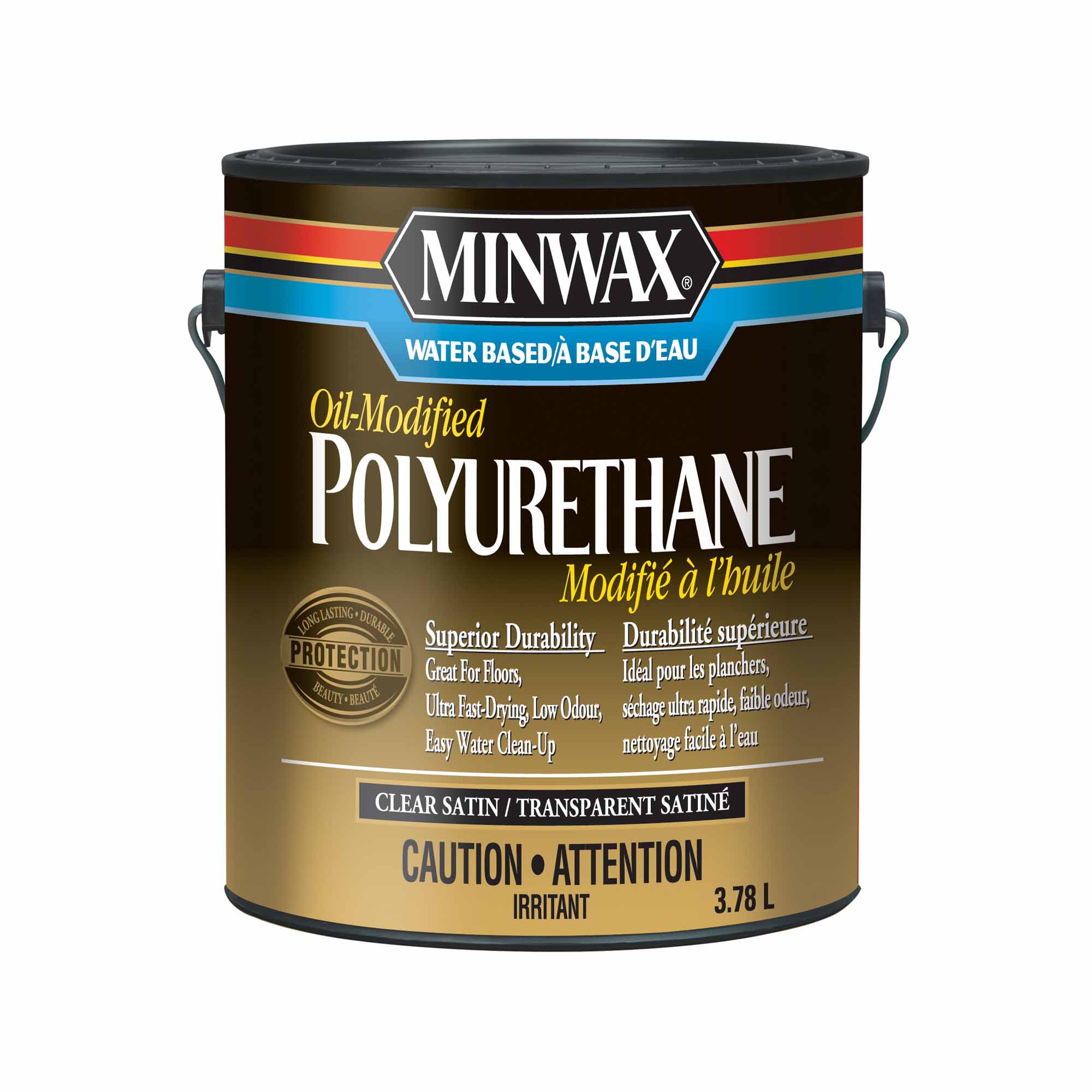 Minwax polyuréthane modifié à l'huile à base d'eau transparent satiné, 3,78 L