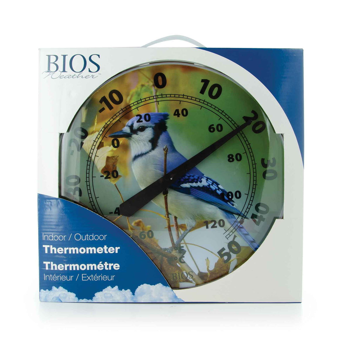 Thermomètre rond pour l'intérieur ou l'extérieur, 12'' (geai bleu)