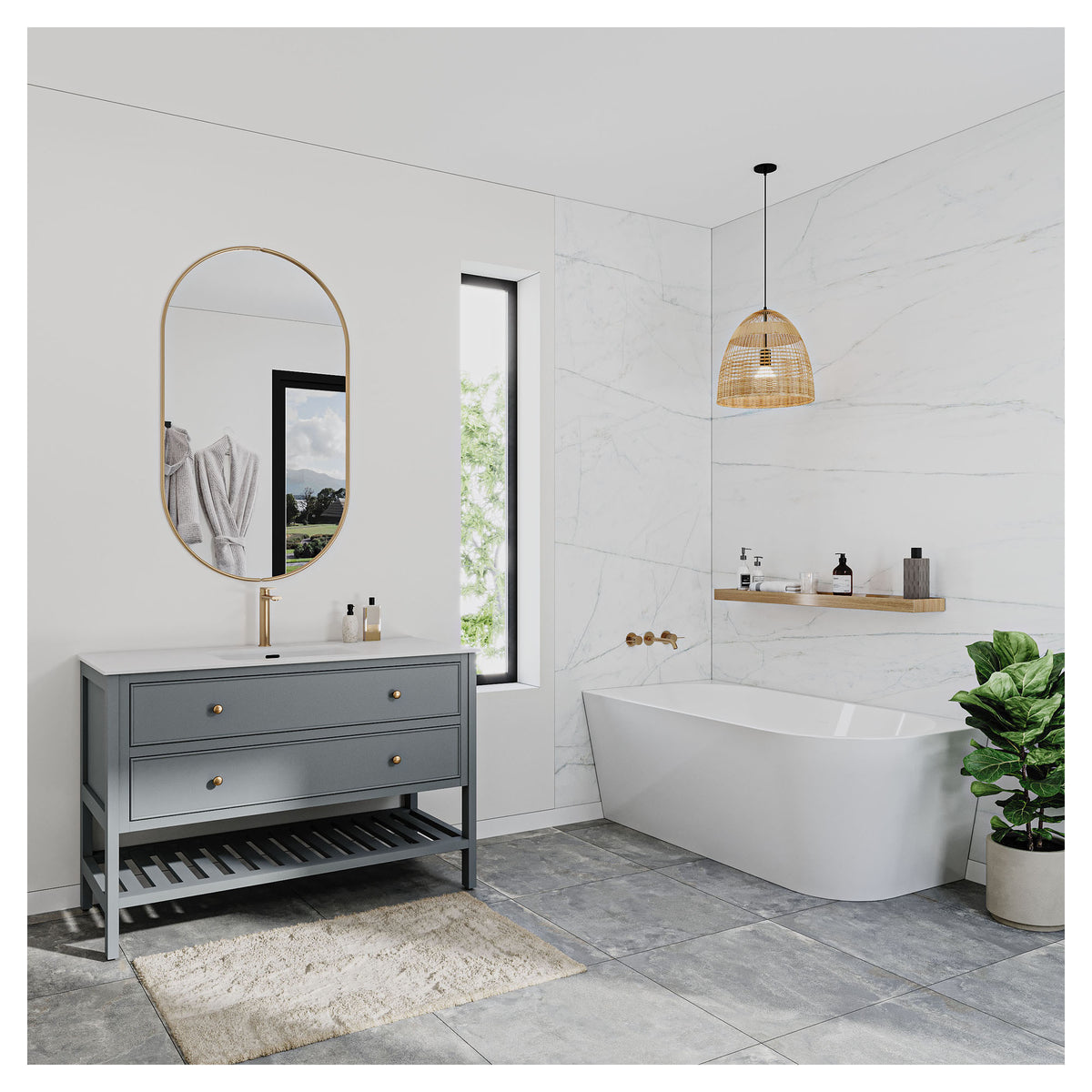 Baignoire autoportante en coin Timae, 59'' x 30'' (drain à  gauche)