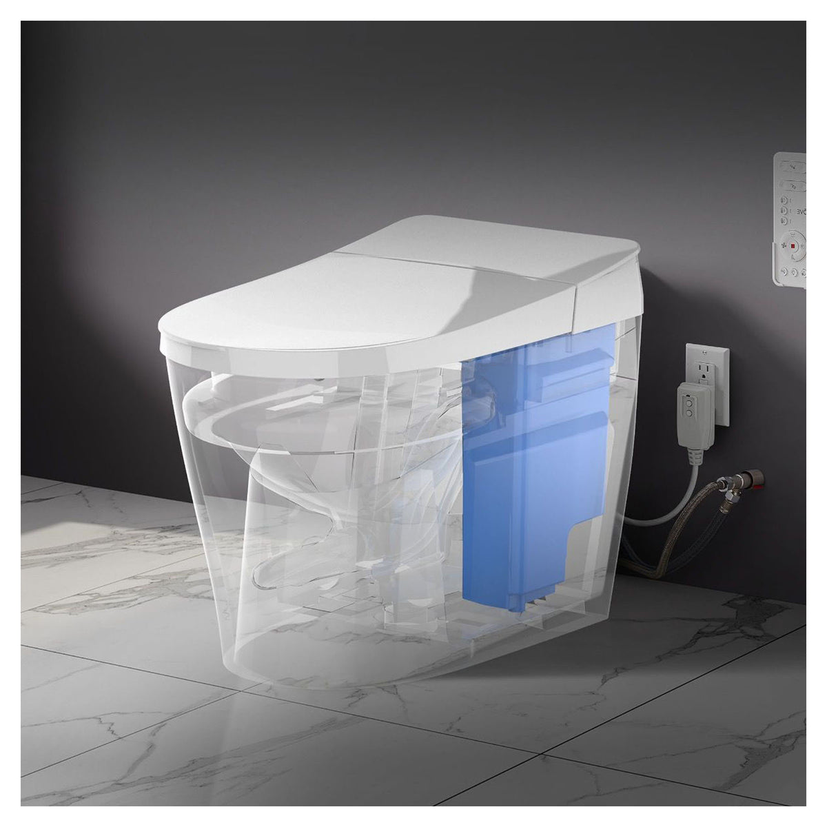 Toilette intelligente Ella à bidet avec réservoir intégré, 15,6" x 27,1" x 19,6"
