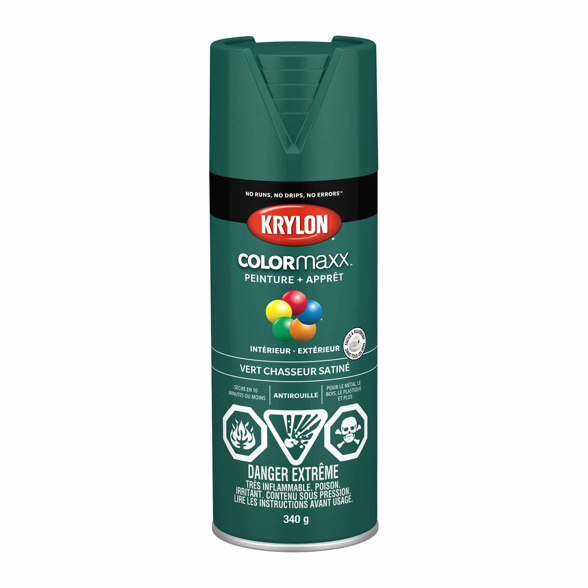 Krylon aérosol COLORMAXX peinture + apprêt vert chasseur satiné, 340 g