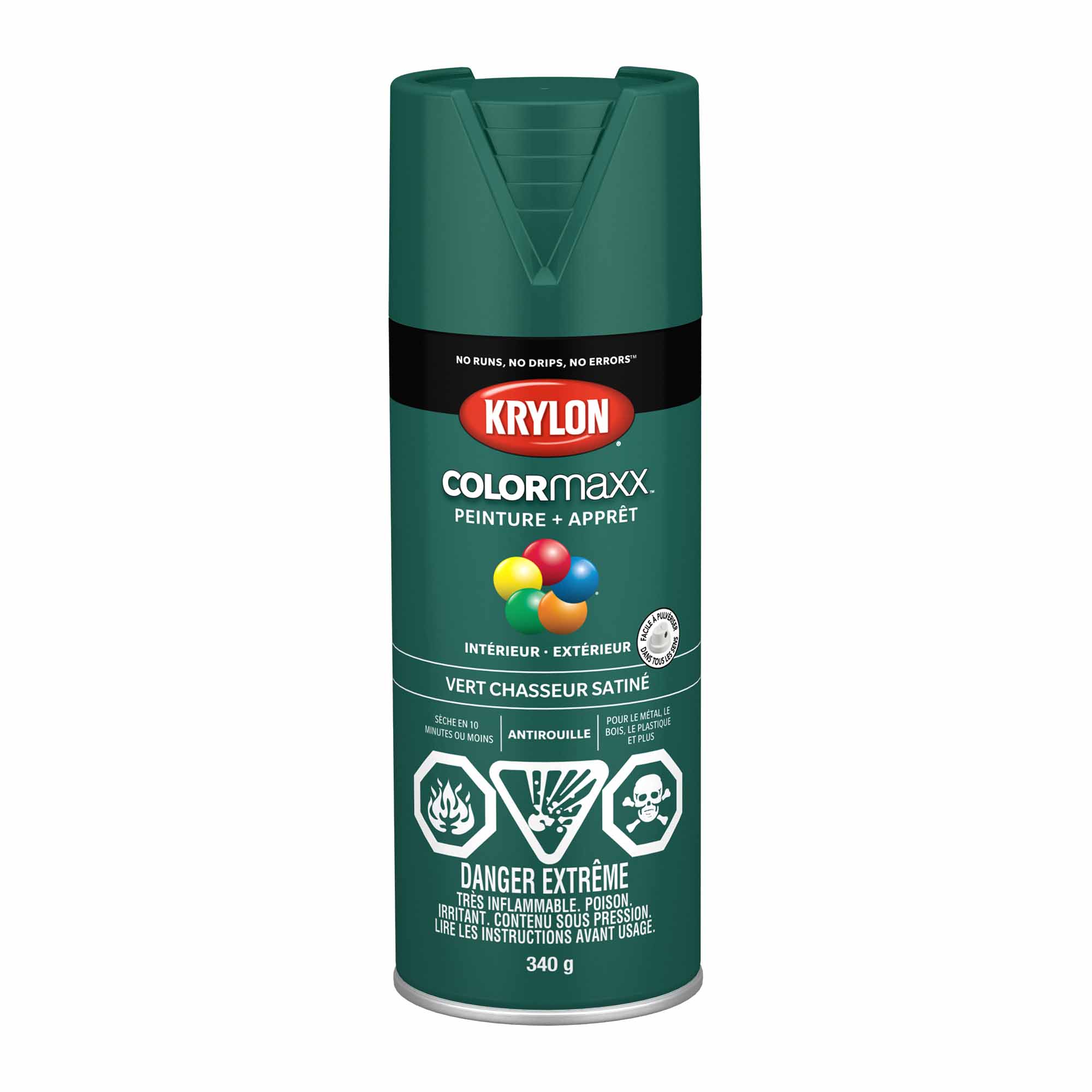 Krylon aérosol COLORMAXX peinture + apprêt vert chasseur satiné, 340 g