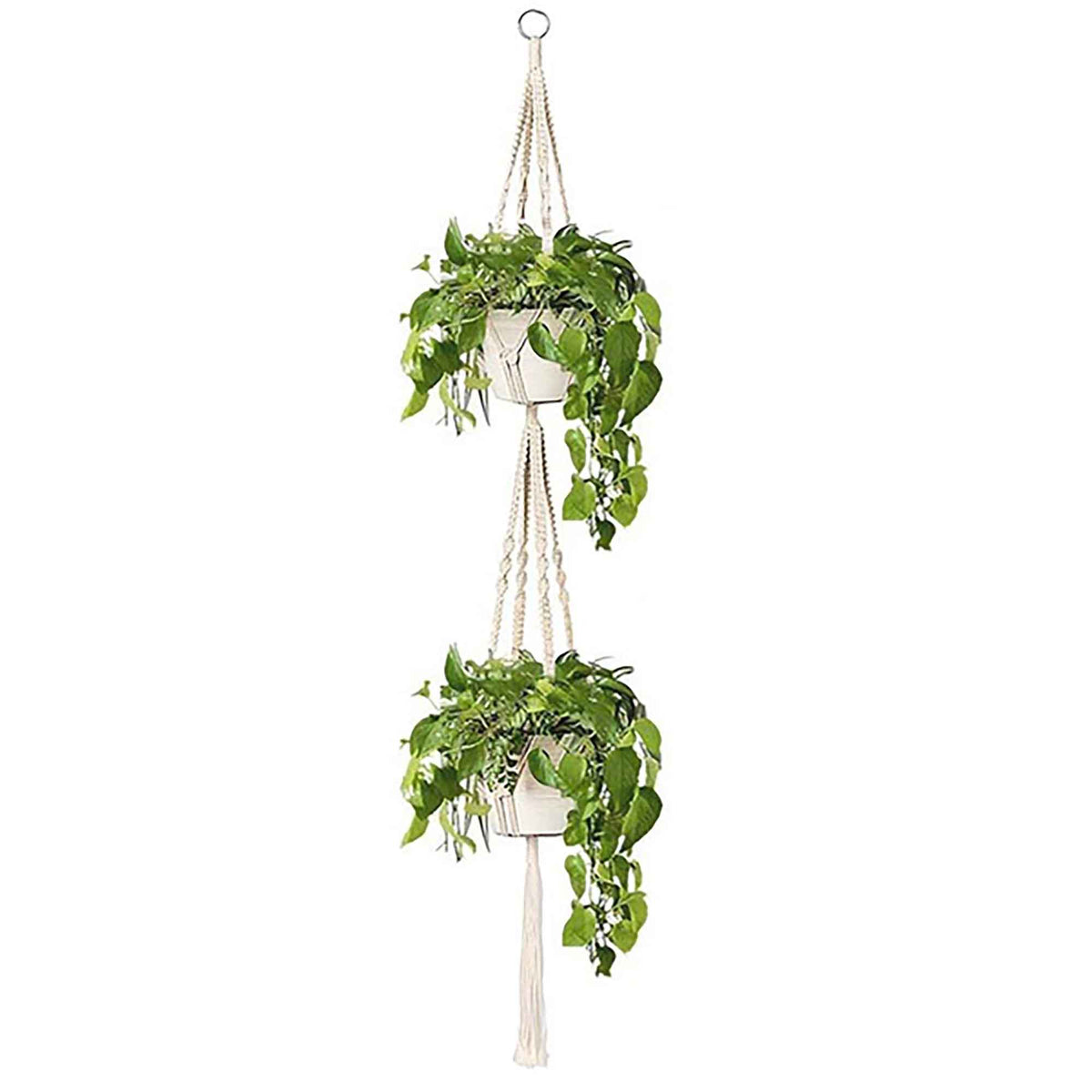 Suspension à doubles jardinières en macramé, 67&#39;&#39;