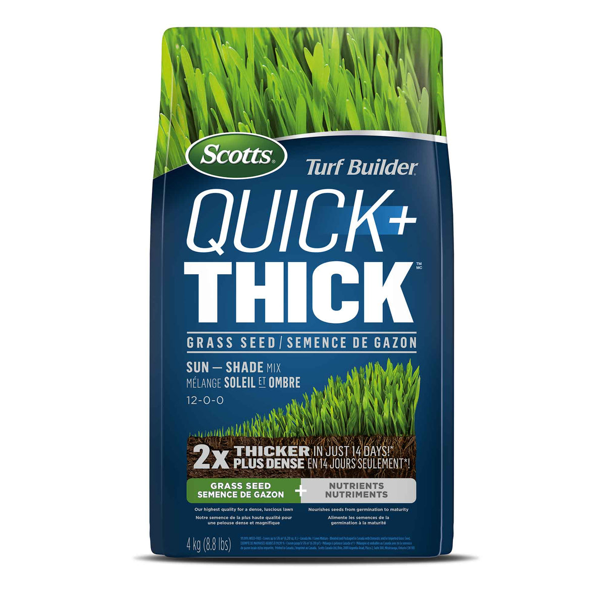 Semence de gazon Quick+ Thick mélange soleil et ombre 12-0-0, 4 kg