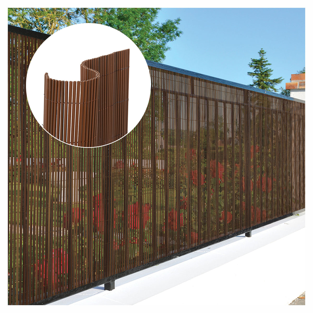 Écran d’intimité imitation bambou en PVC de 60" x 96", noyer