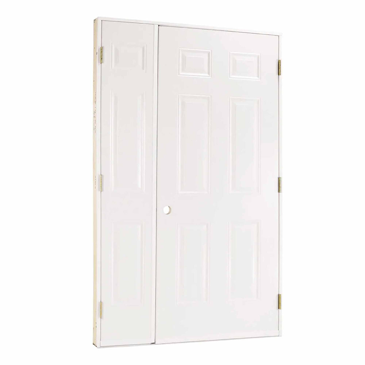 Porte de cabanon jumelle blanche en acier à ouverture à droite vers l'extérieur, 50'' x 80-5/8'' 