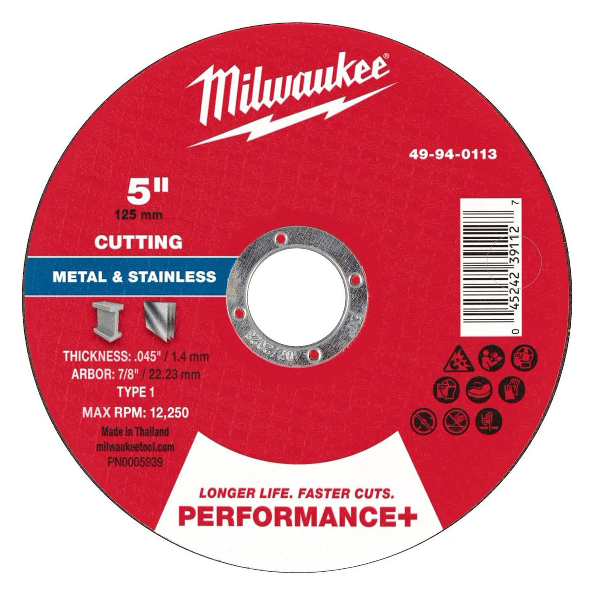 Disque de tronçonnage pour le métal PERFORMANCE+ de Type 1, 5" x 0,045" x 7/8" (25 unités)  